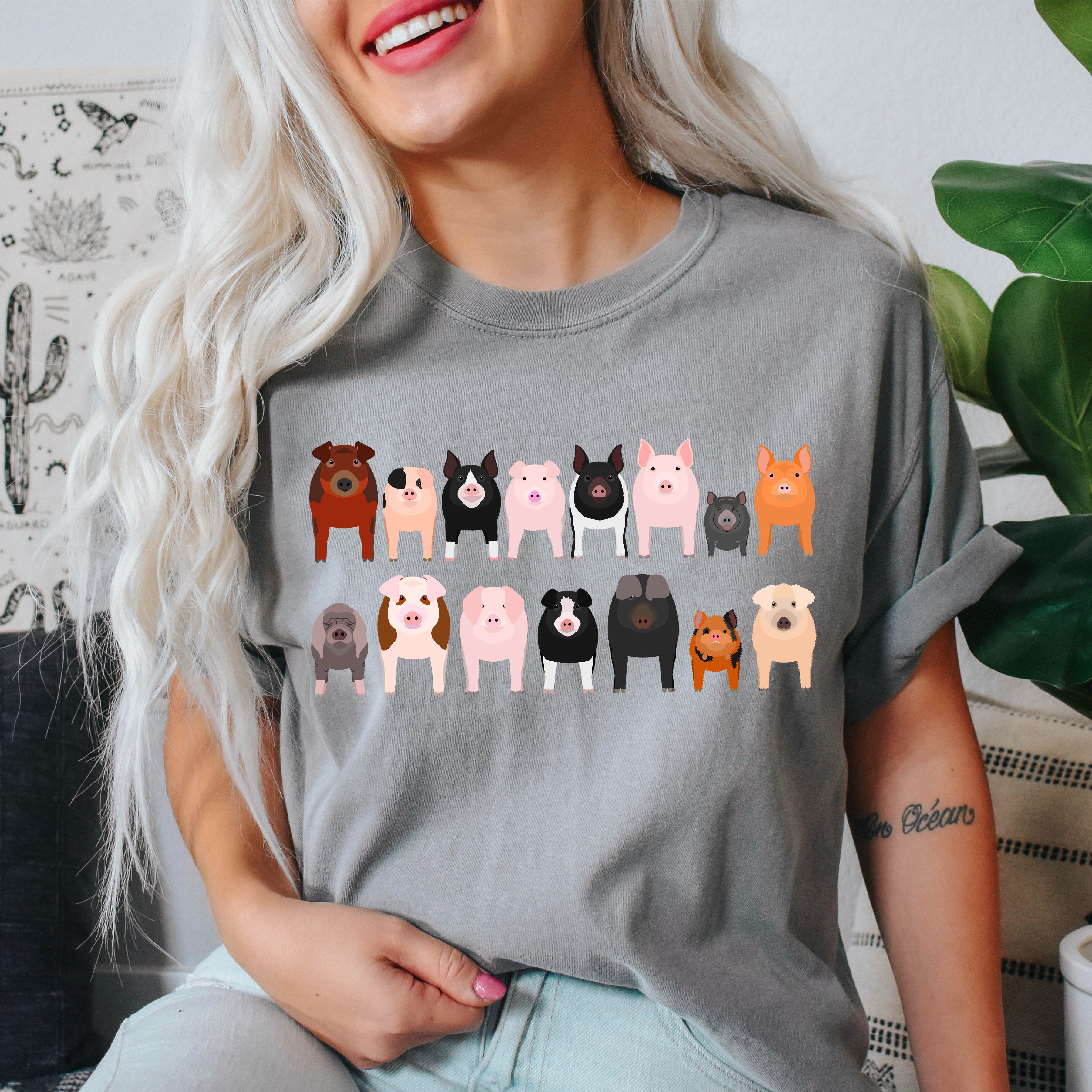 Pig Lovers Farm Animal Illustration Breeds Pet Portraits And Farm Life Enthusiasts Comfort Colors Tee