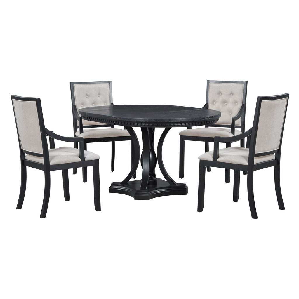 5 Piece Dining Set Extendable Round Table And 4 Chairs - Black / Oak