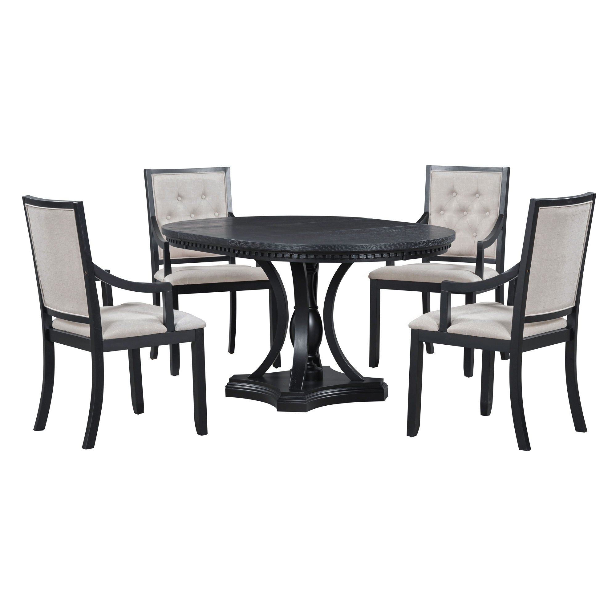 5 Piece Dining Set Extendable Round Table And 4 Chairs - Black / Oak