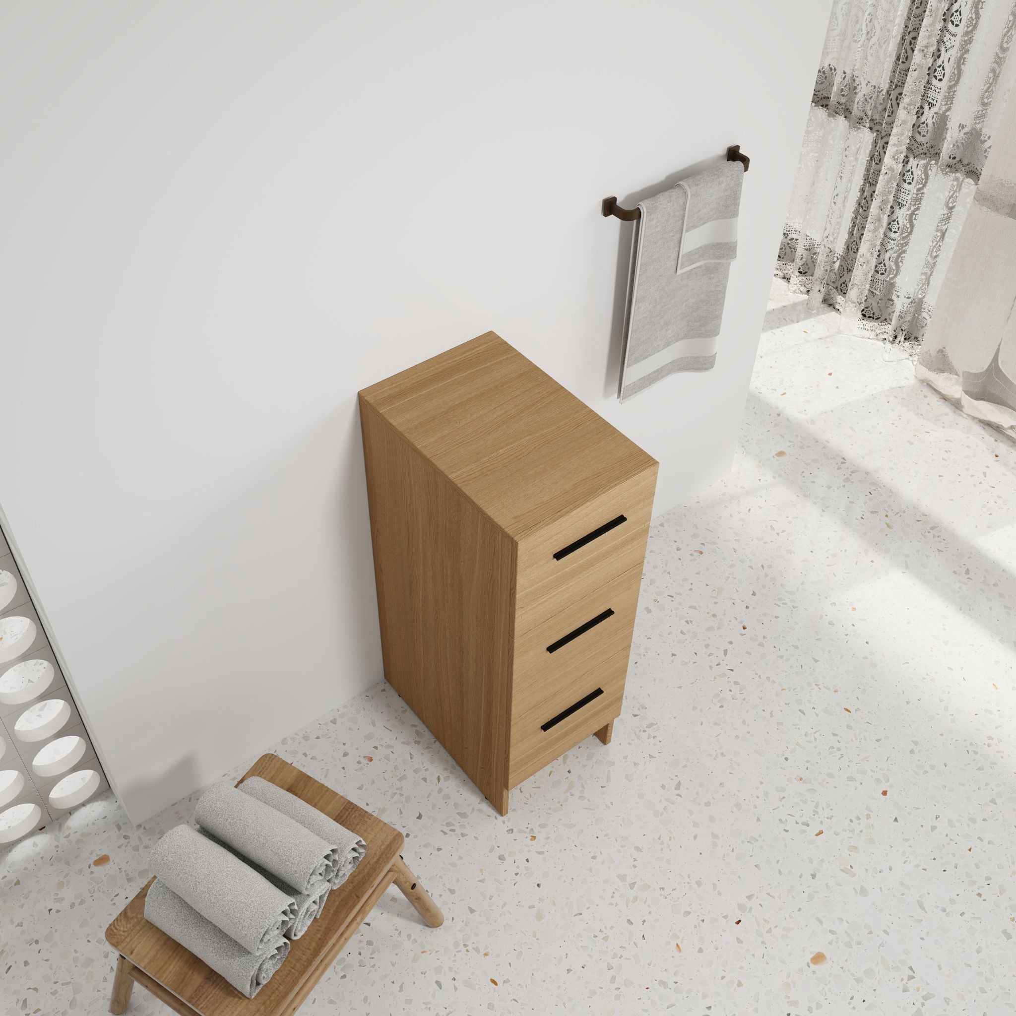 Slim Freestanding Bathroom Storage Cabinet, 3 Drawers - Light Oak
