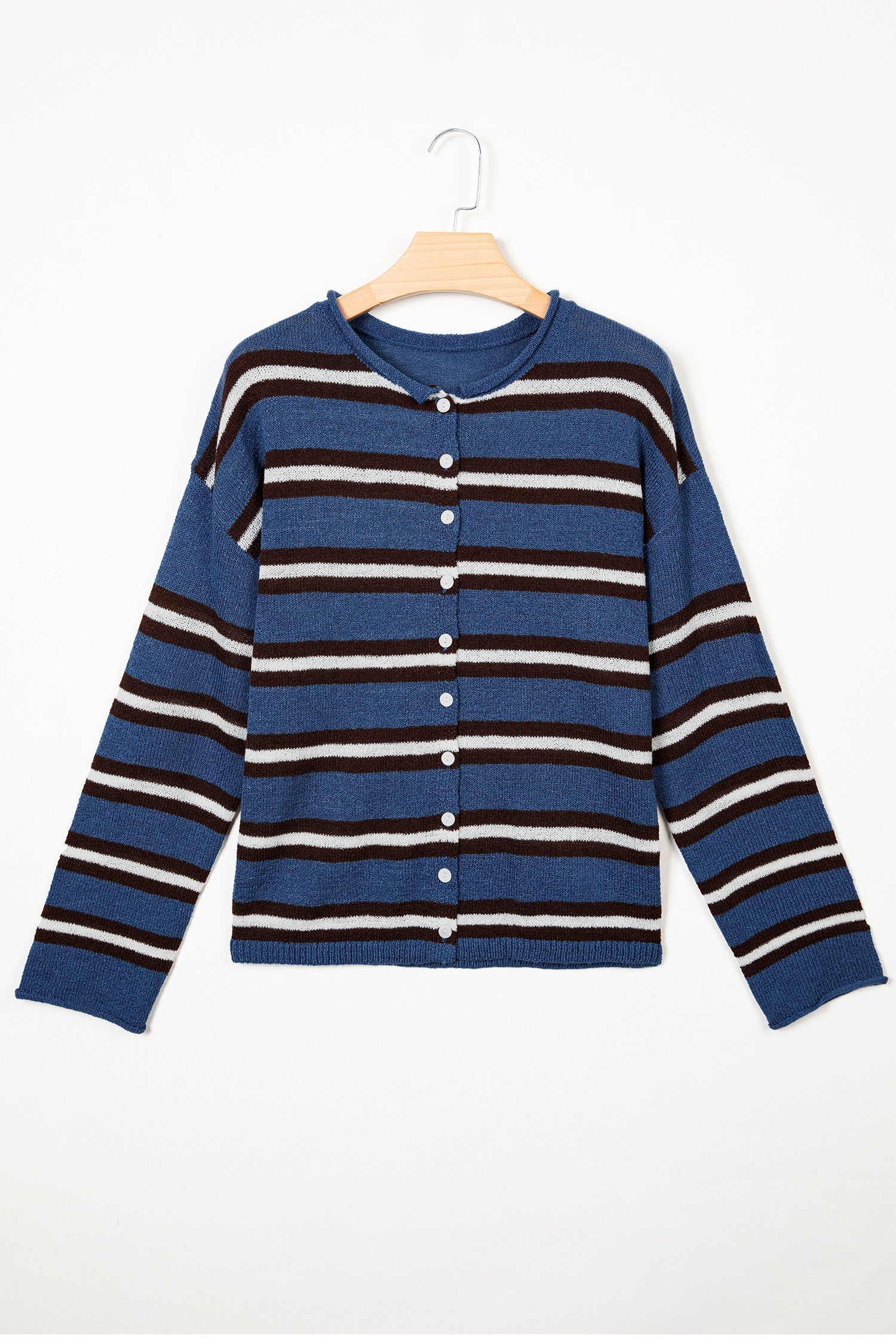 Stripe Drop Shoulder Buttoned Knit Cardigan