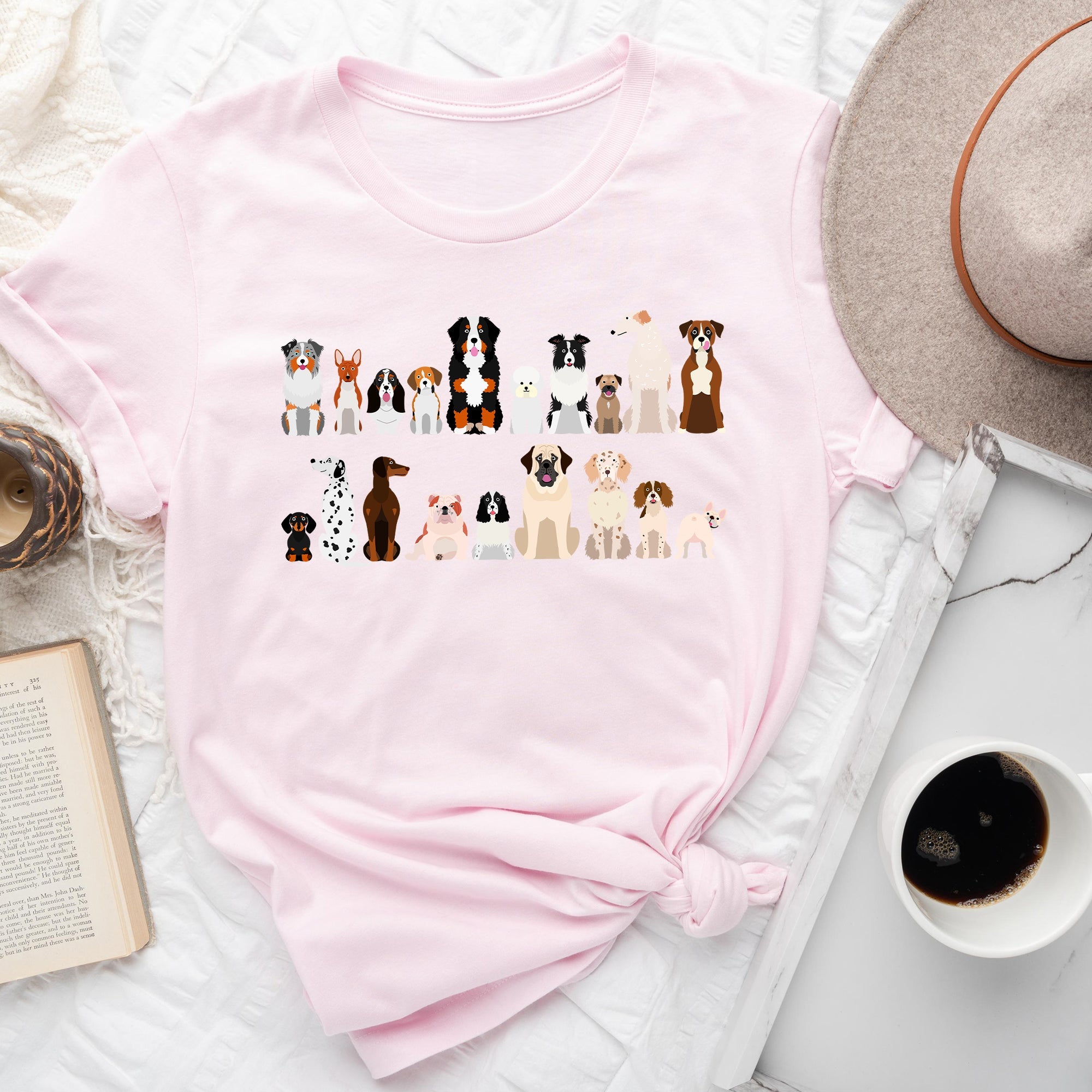 Dog Lovers Breeds Illustration Featuring Beloved Canines In Playful Portraits Graphic Tee