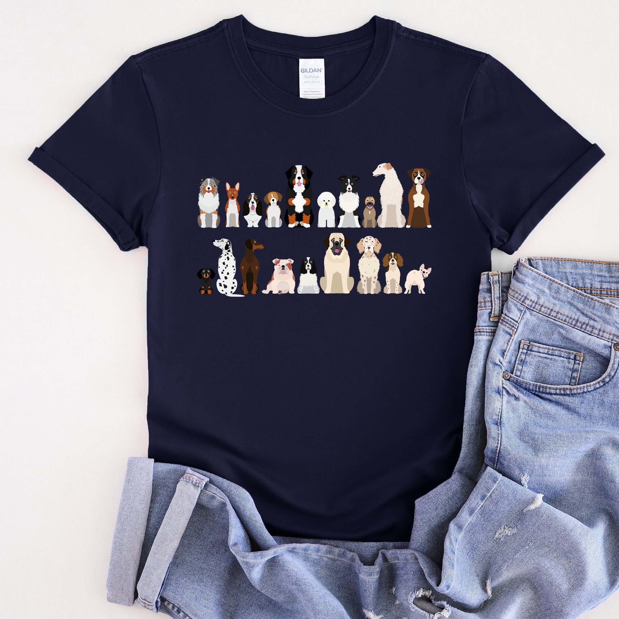 Dog Lovers Breeds Illustration Featuring Beloved Canines In Playful Portraits Graphic Tee