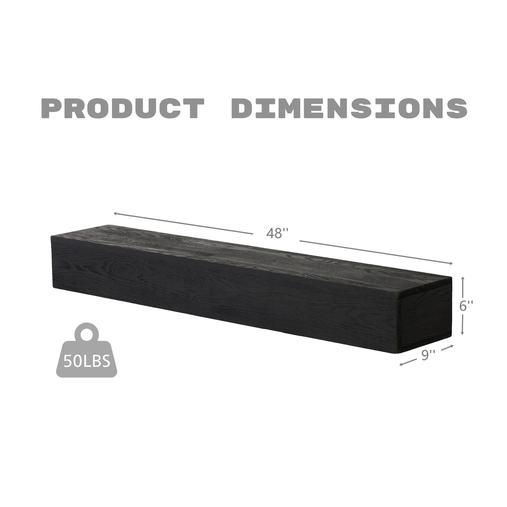48'' Embossed Fireplace Mante, Wall Mounted Floating Shelf - Black