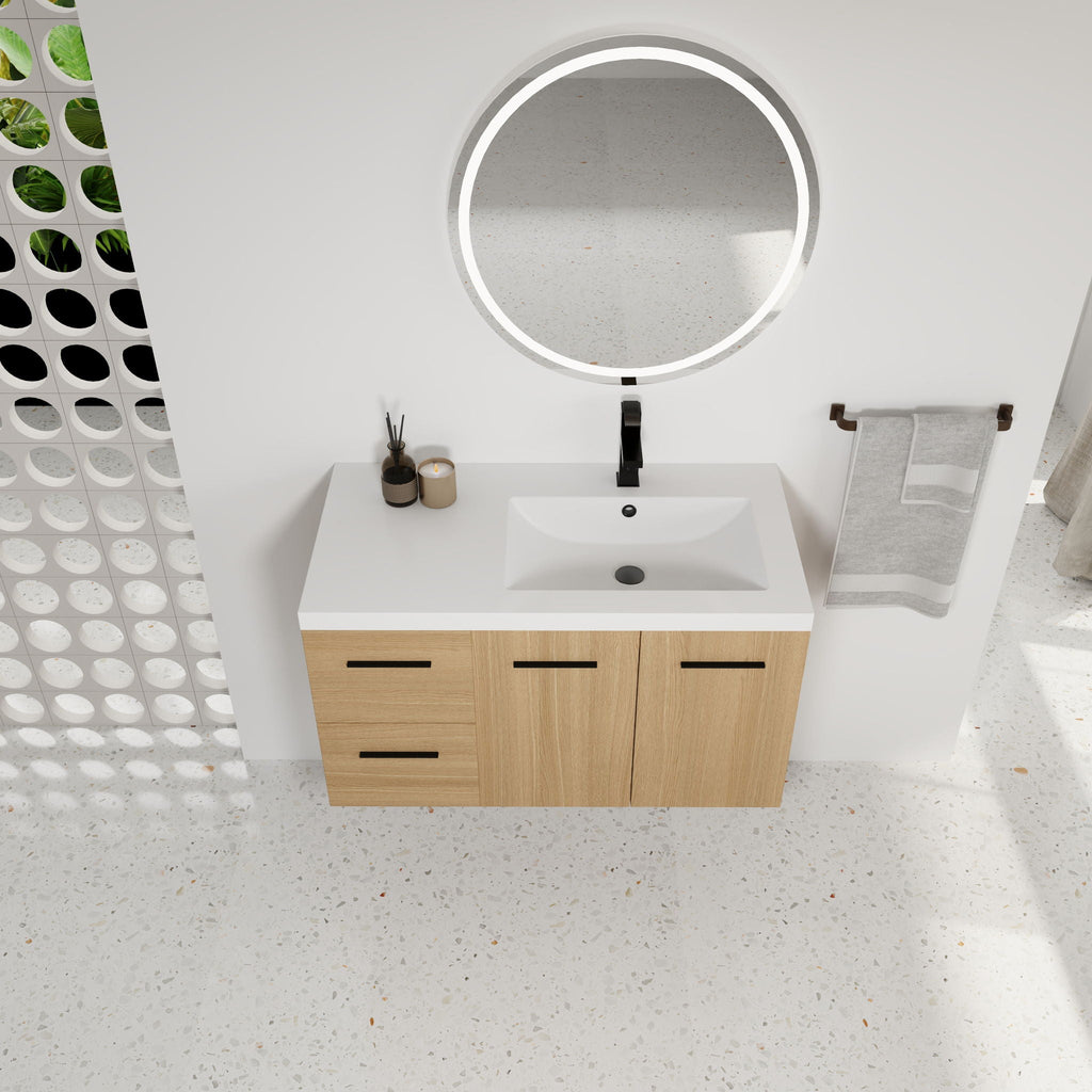 Wall Mounted Floating Bathroom Vanity With Sink, Door & Drawers Modular Cabinet