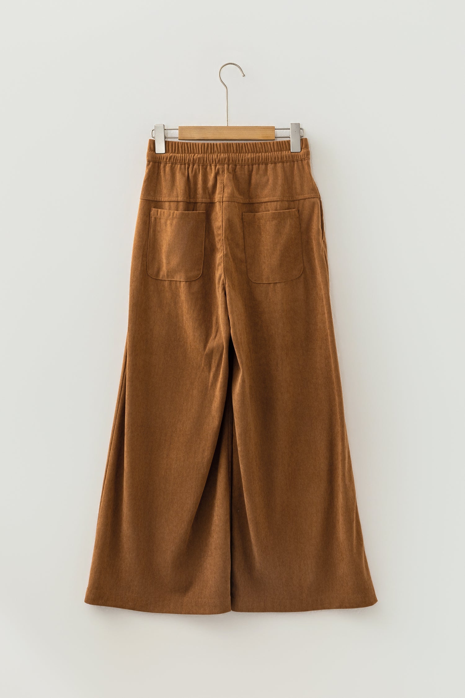 Solid Corduroy Buttoned Elastic Waist Wide Leg Pants