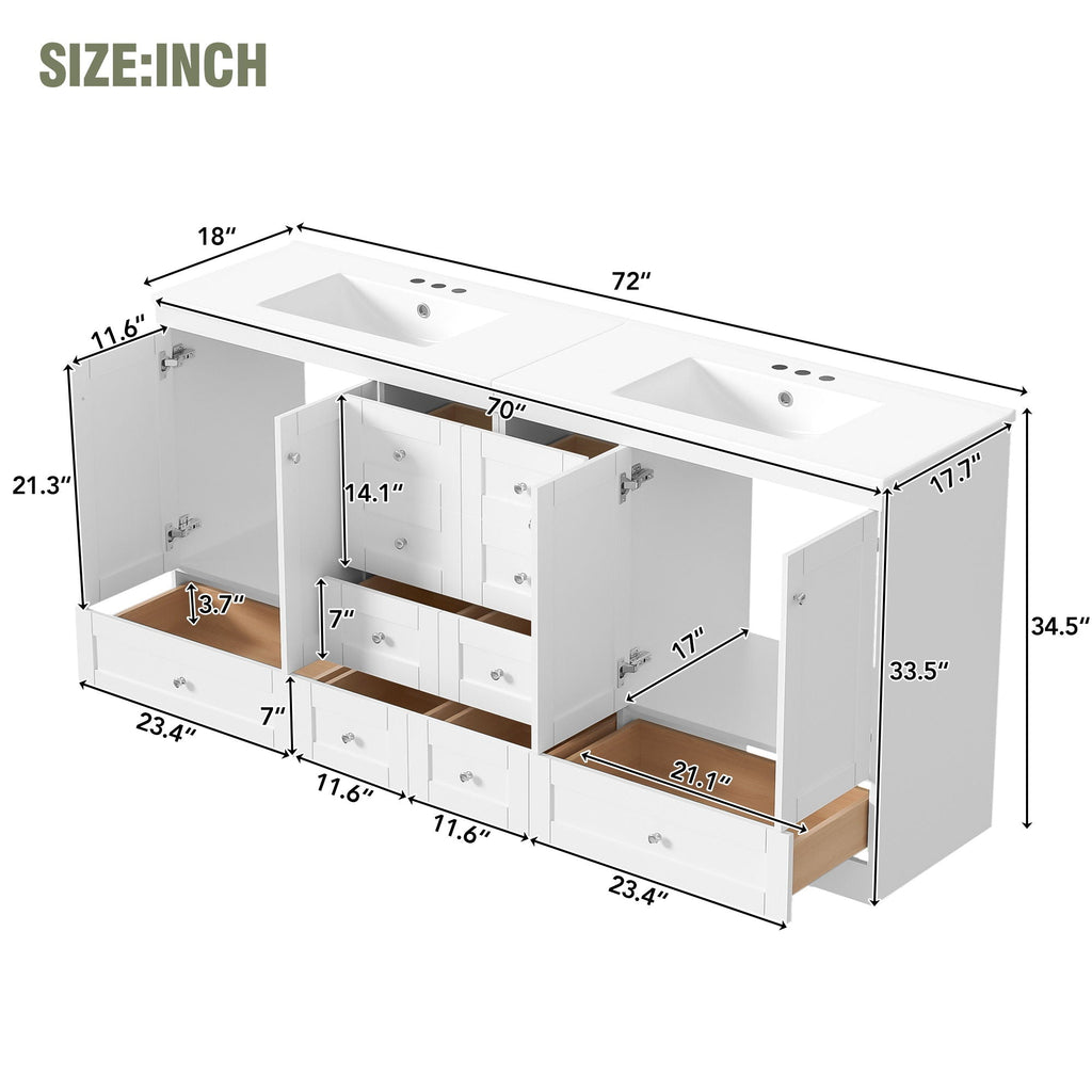 Shaker Free Standing Bathroom Vanity Cabinet & Sink, Soft Close Drawers, Soft Close Doors