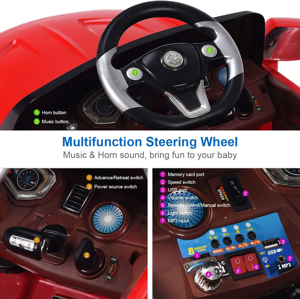 6V RC Ride On Car with Parental Remote Control and Foot Pedal Mode