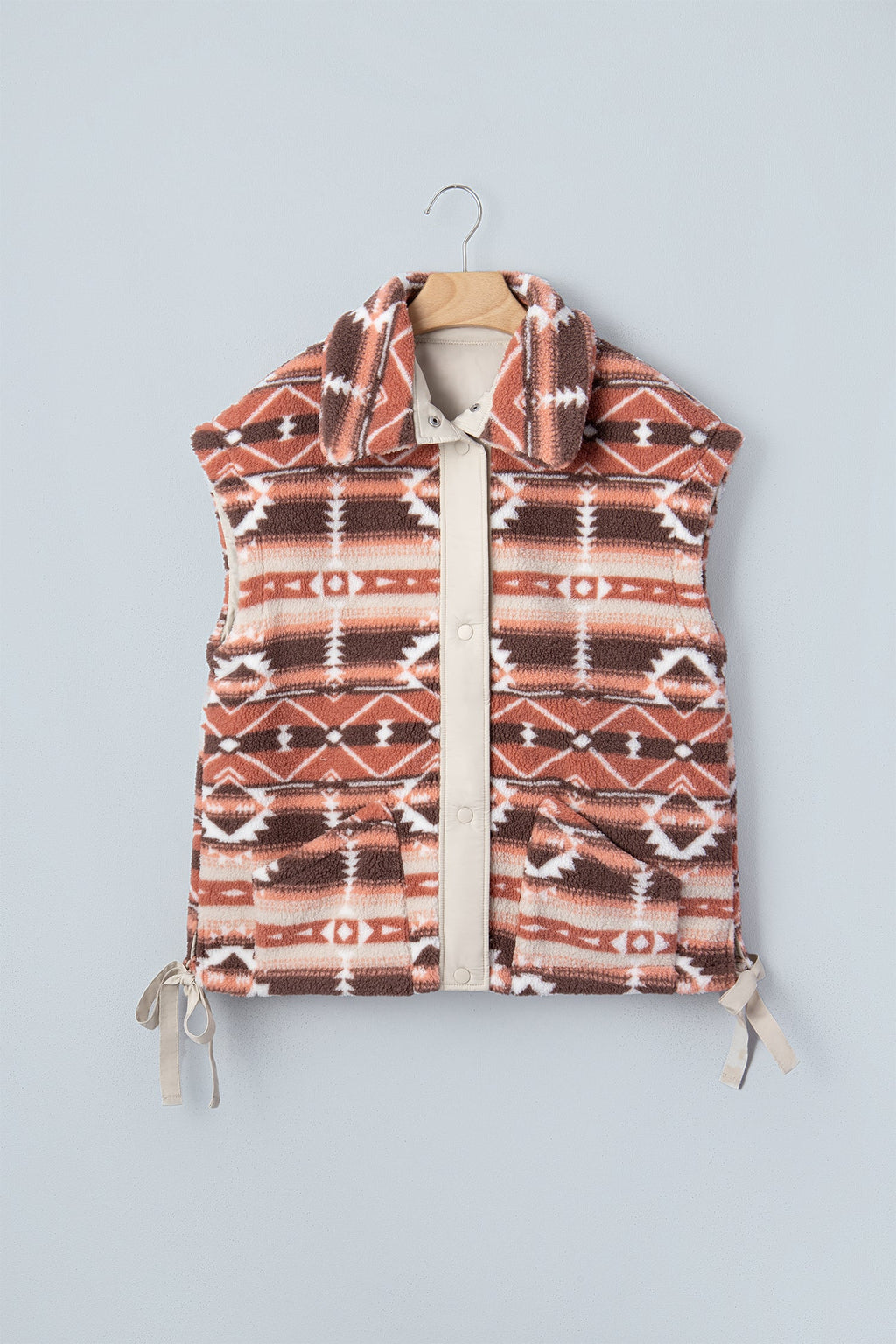 Aztec Fleece Buttoned Placket Side Tie Vest