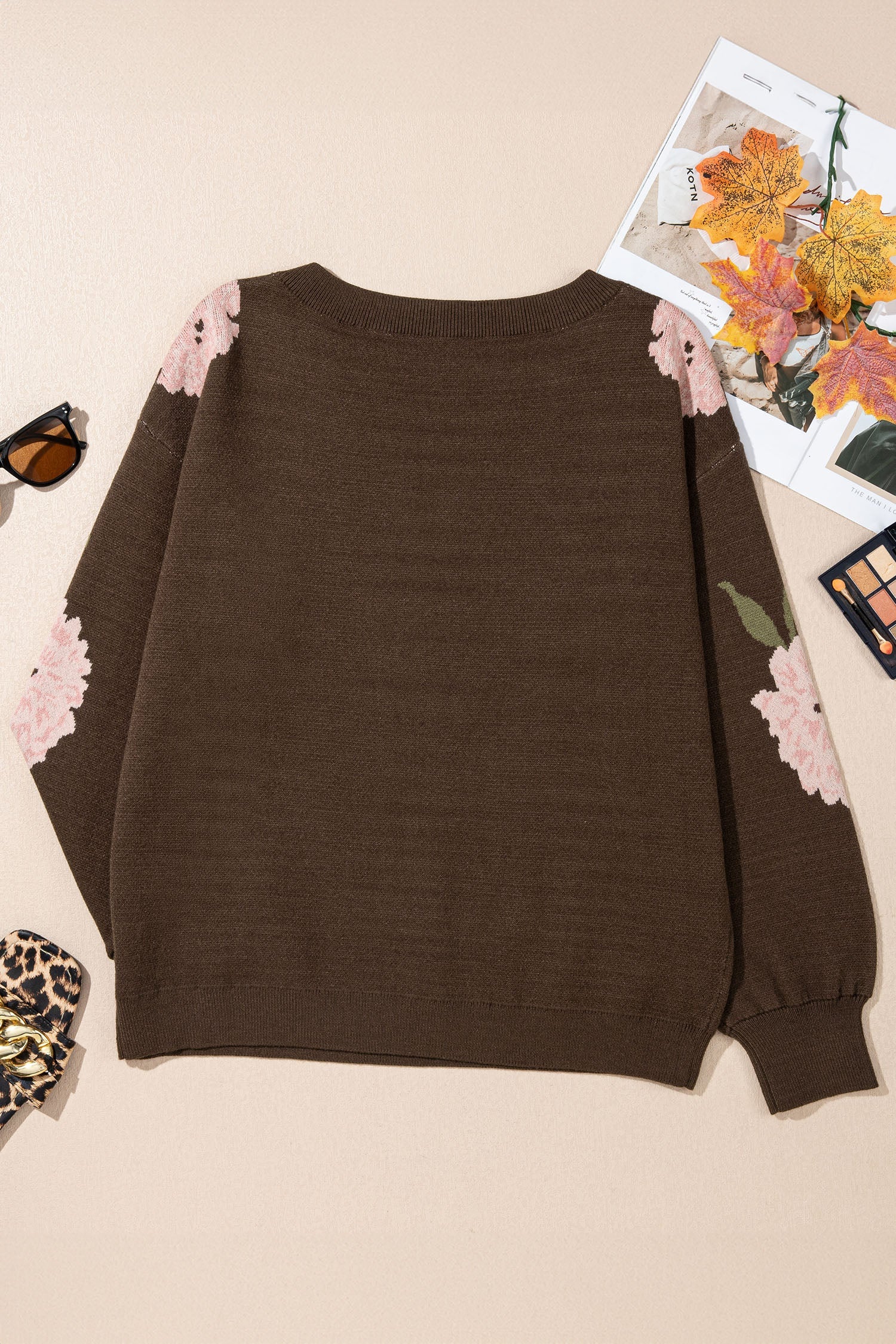 Floral Drop Shoulder Long Sleeve Pullover Sweater