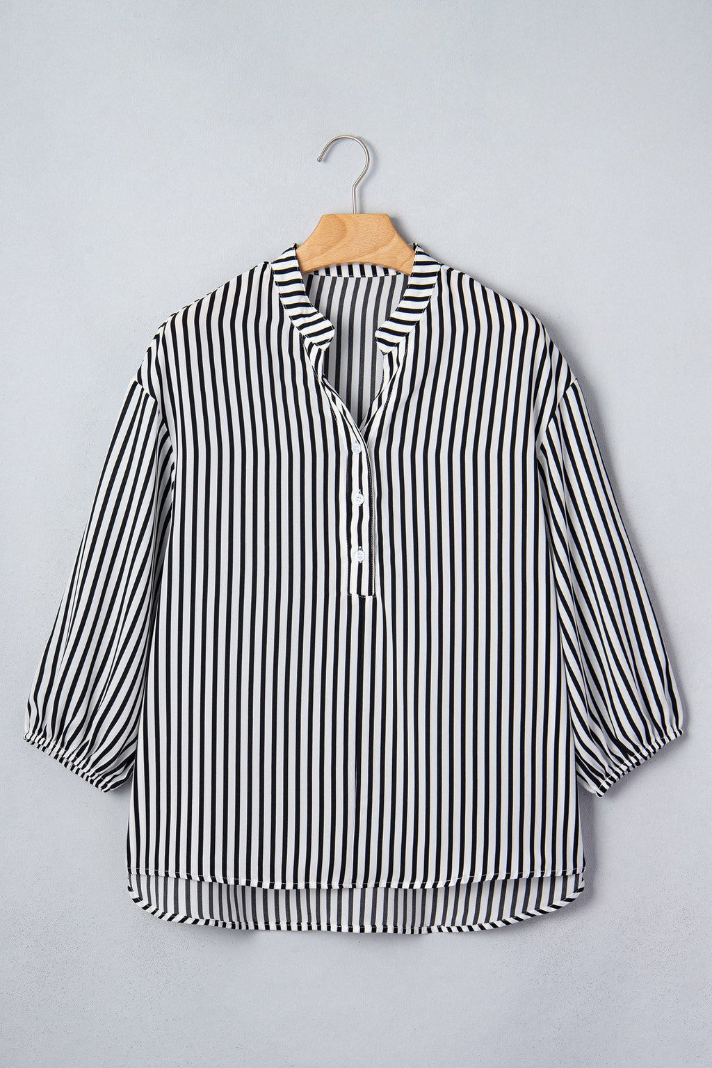 Stripe 3/4 Sleeve V-Neck Button Up Shirt