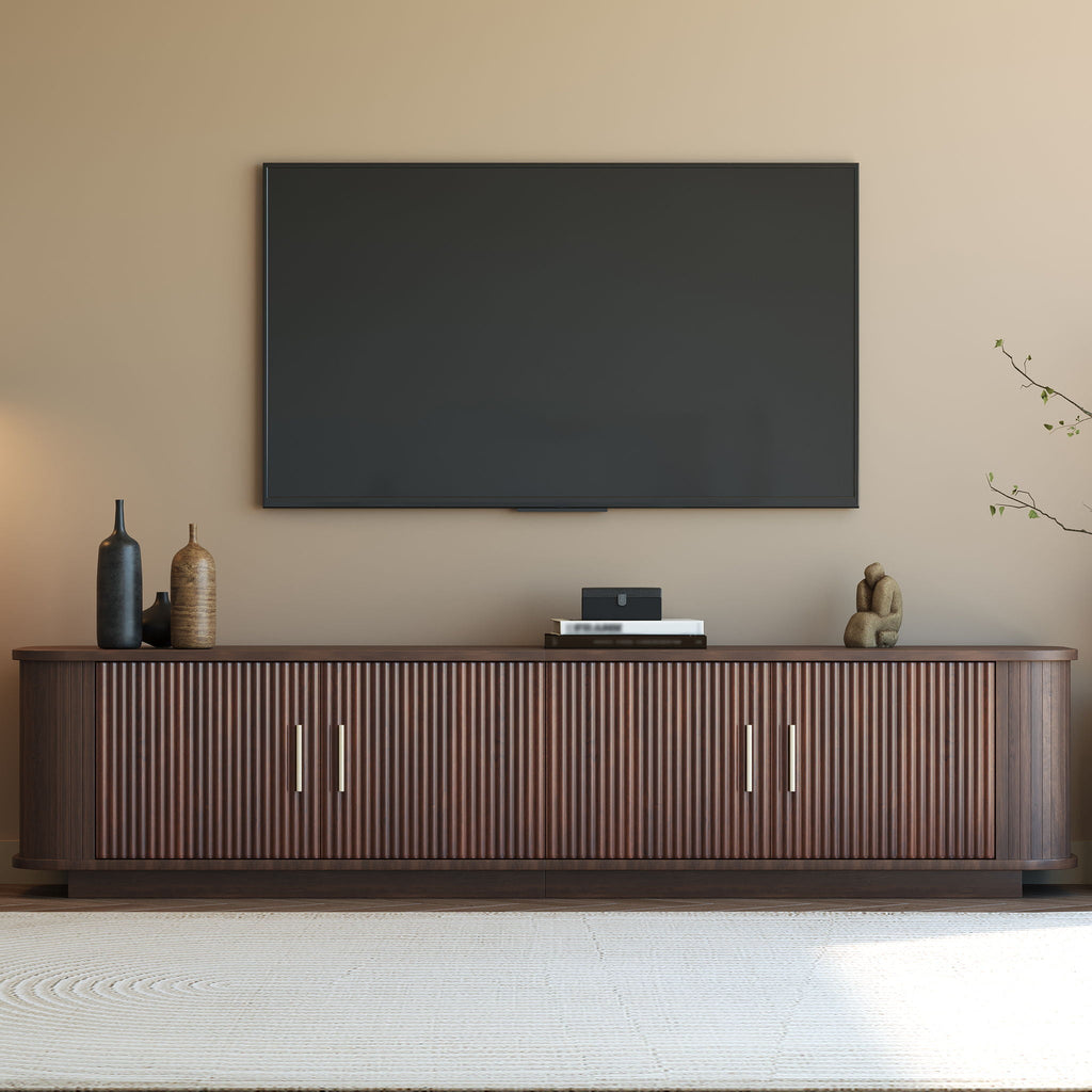 70" TV Stand With Ample Storage, Refined Curved Corners - Dark Brown