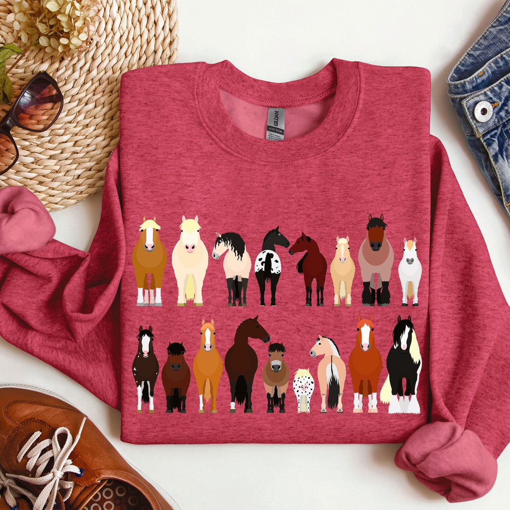 Horse Breeds Farm Animal Lover Equine Enthusiast Graphic Illustration Edition Collection Sweatshirt