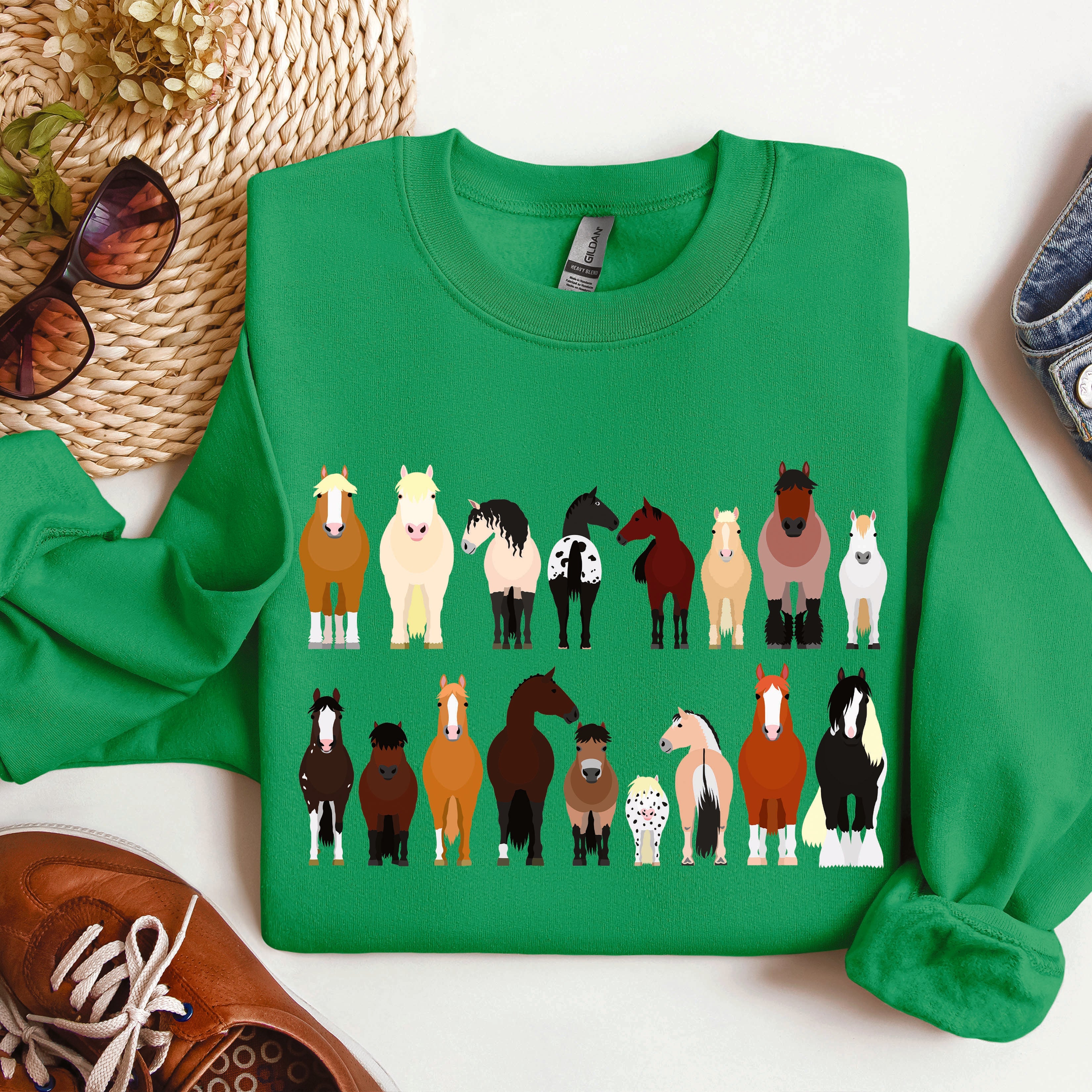 Horse Breeds Farm Animal Lover Equine Enthusiast Graphic Illustration Edition Collection Sweatshirt
