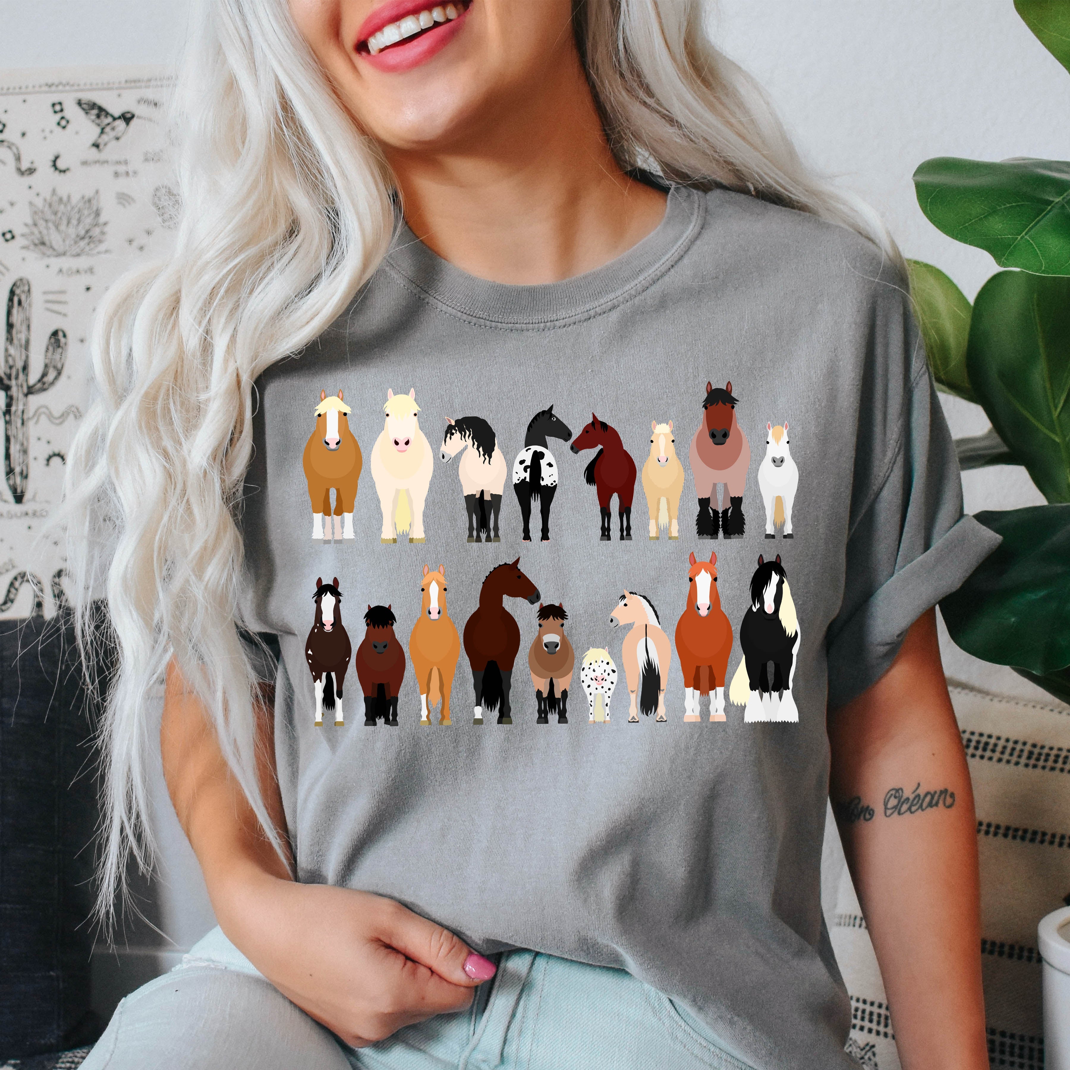 Horse Lovers Illustration Of Various Horse Breeds And Farm Animals Comfort Colors Tee