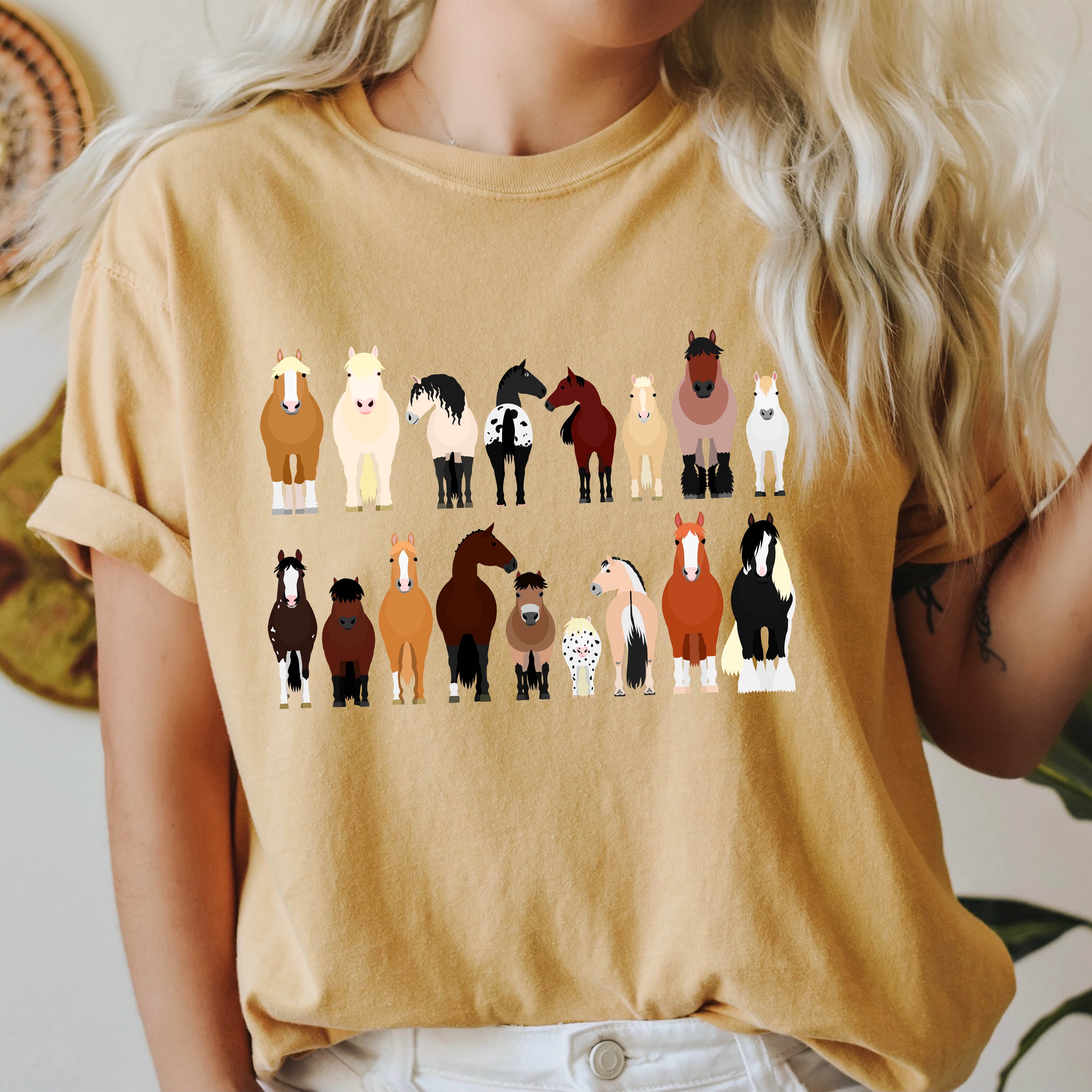 Horse Lovers Illustration Of Various Horse Breeds And Farm Animals Comfort Colors Tee