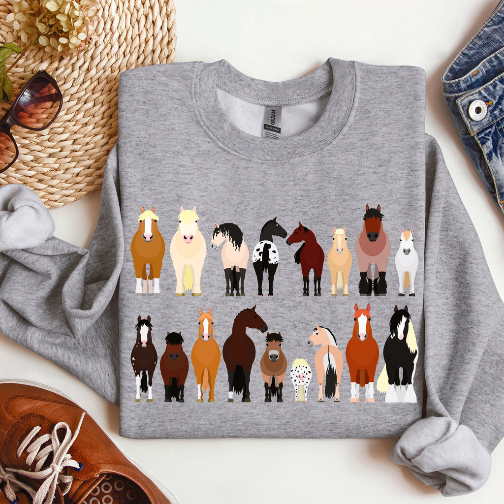 Horse Breeds Farm Animal Lover Equine Enthusiast Graphic Illustration Edition Collection Sweatshirt