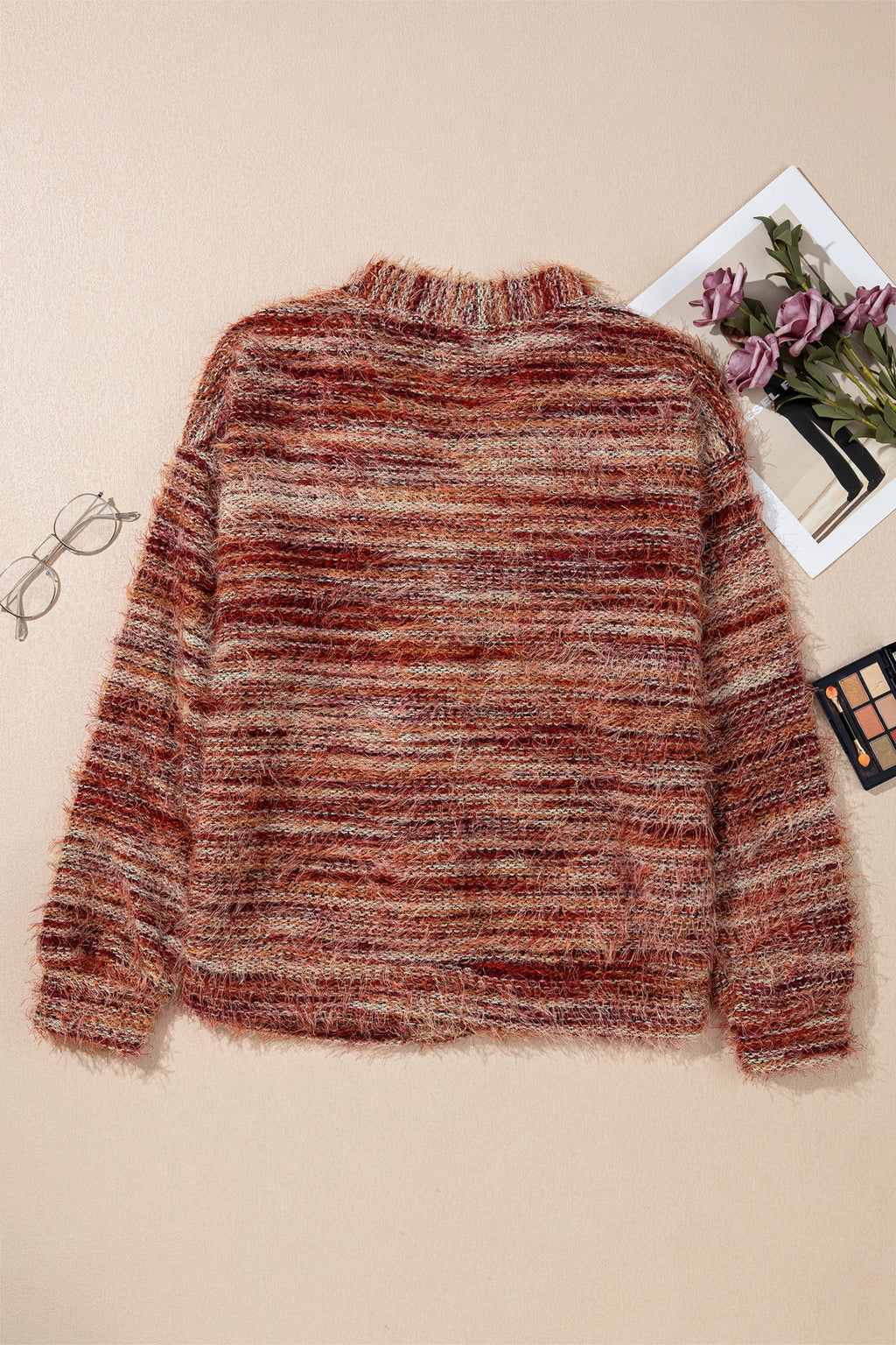 Stripe Fuzzy Button Front Cardigan Sweater