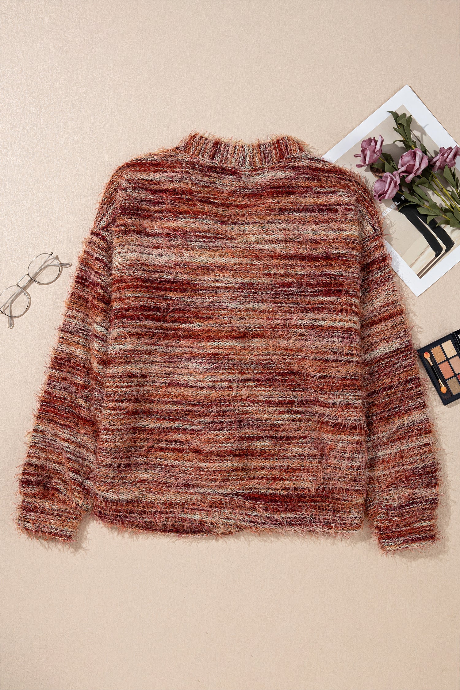 Stripe Fuzzy Button Front Cardigan Sweater