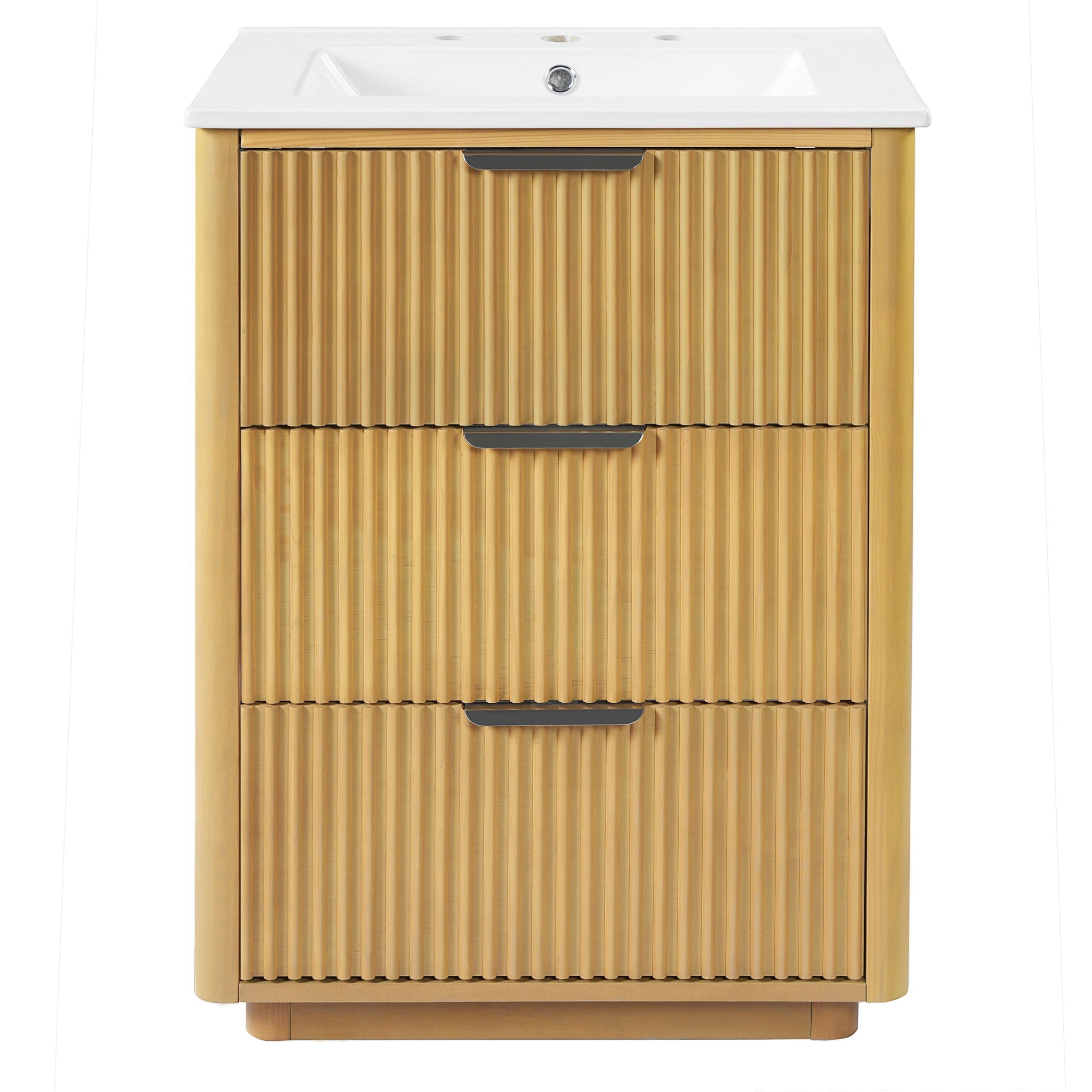 Bathroom Vanity With Sink, Open Shelf & Closed Storage - Natural Wood