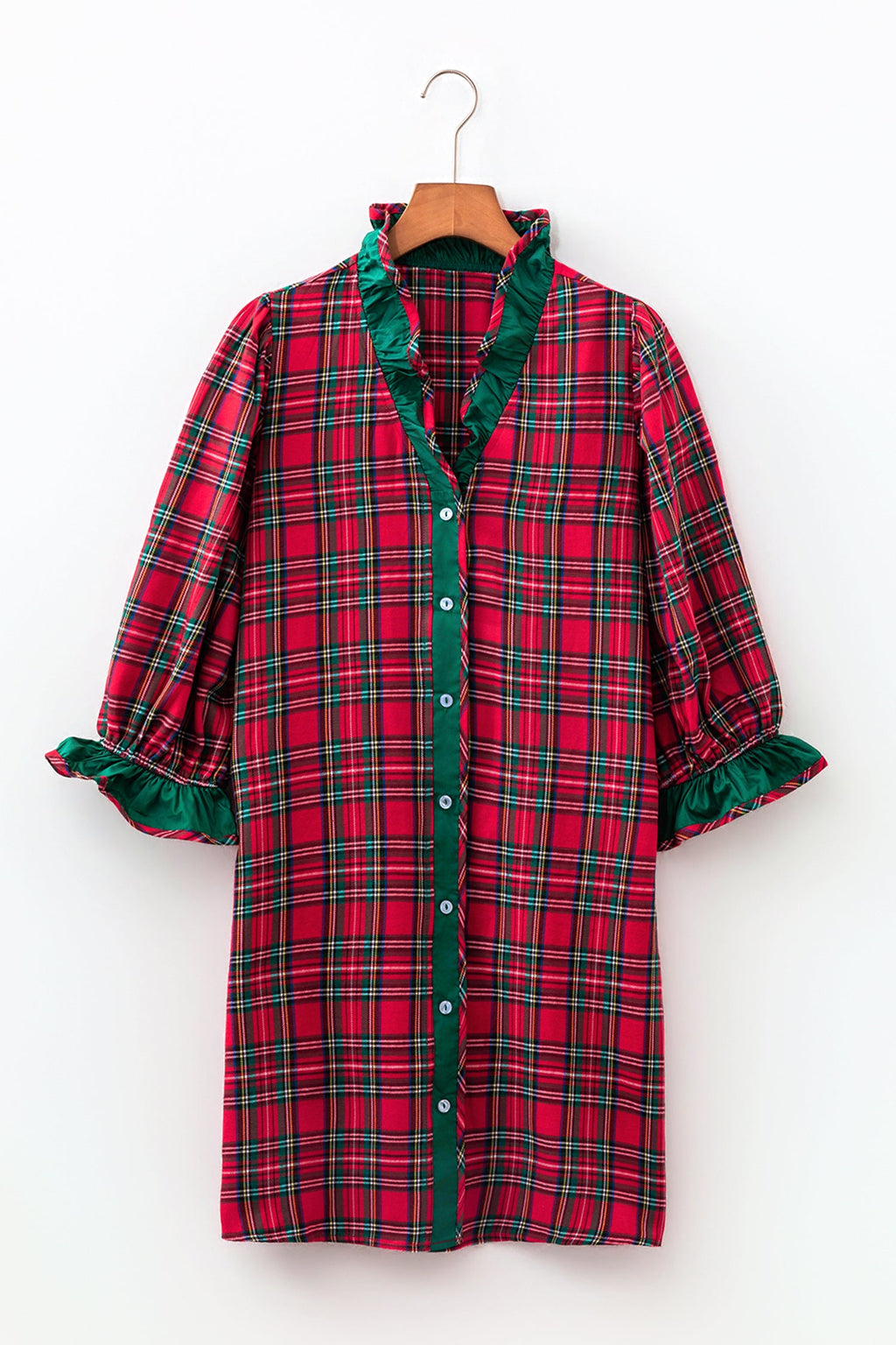 Plaid Ruffle Colorblock Buttoned Mini Dress