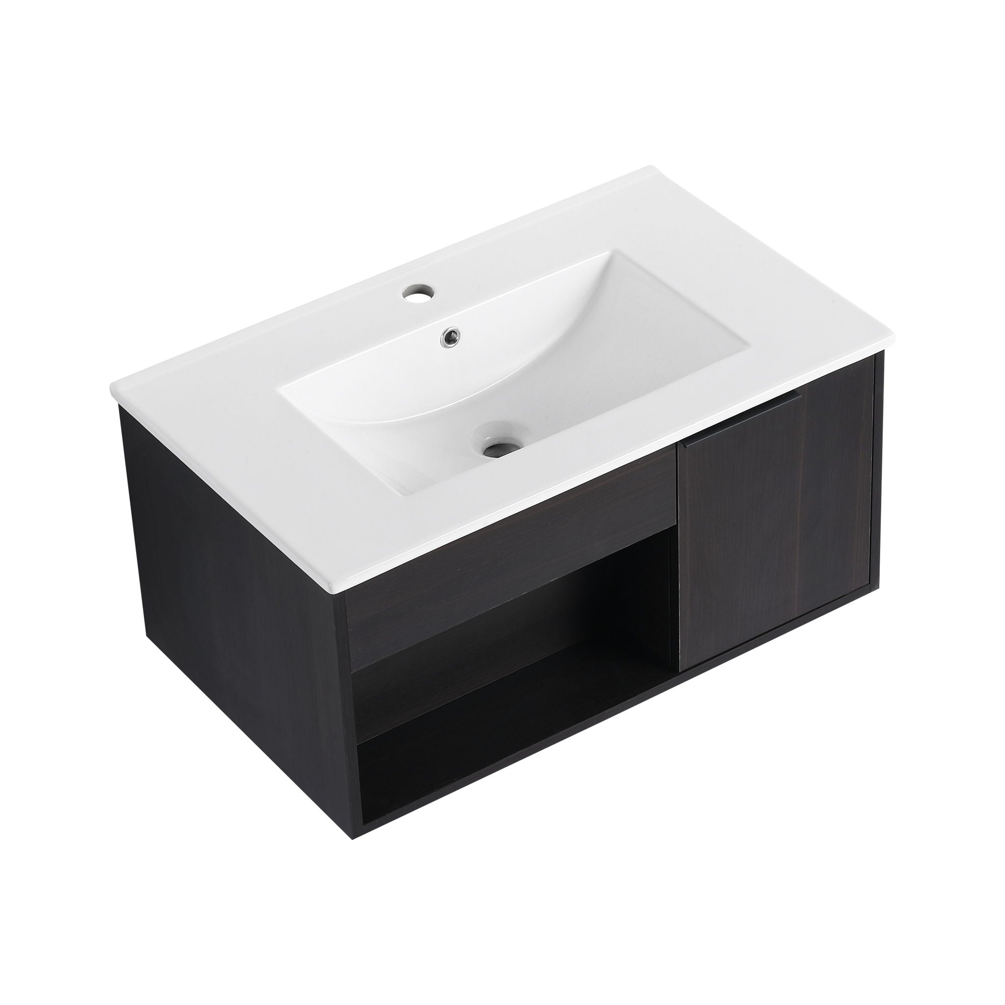 Wall Mounted Floating Bathroom Vanity With Open Shelf & Soft Close Door