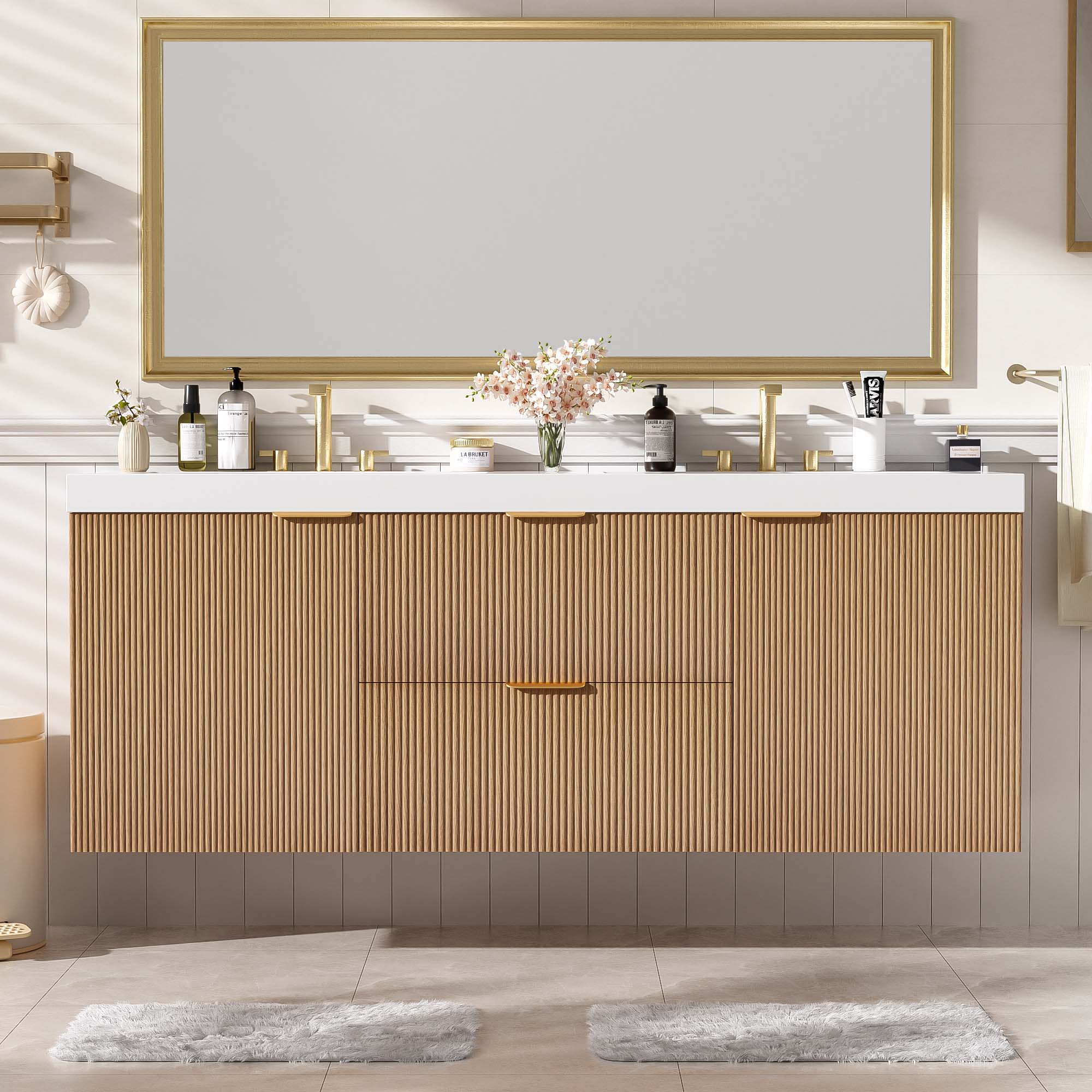 Modern Wall Mounted Bathroom Vanity, Soft Close Doors