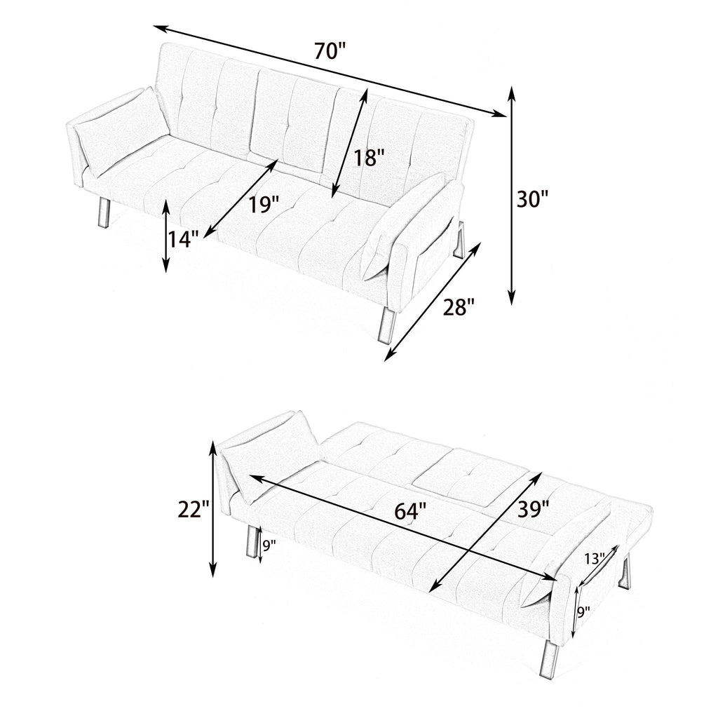 Sofa Bed With Foldable Design And Cup Holder