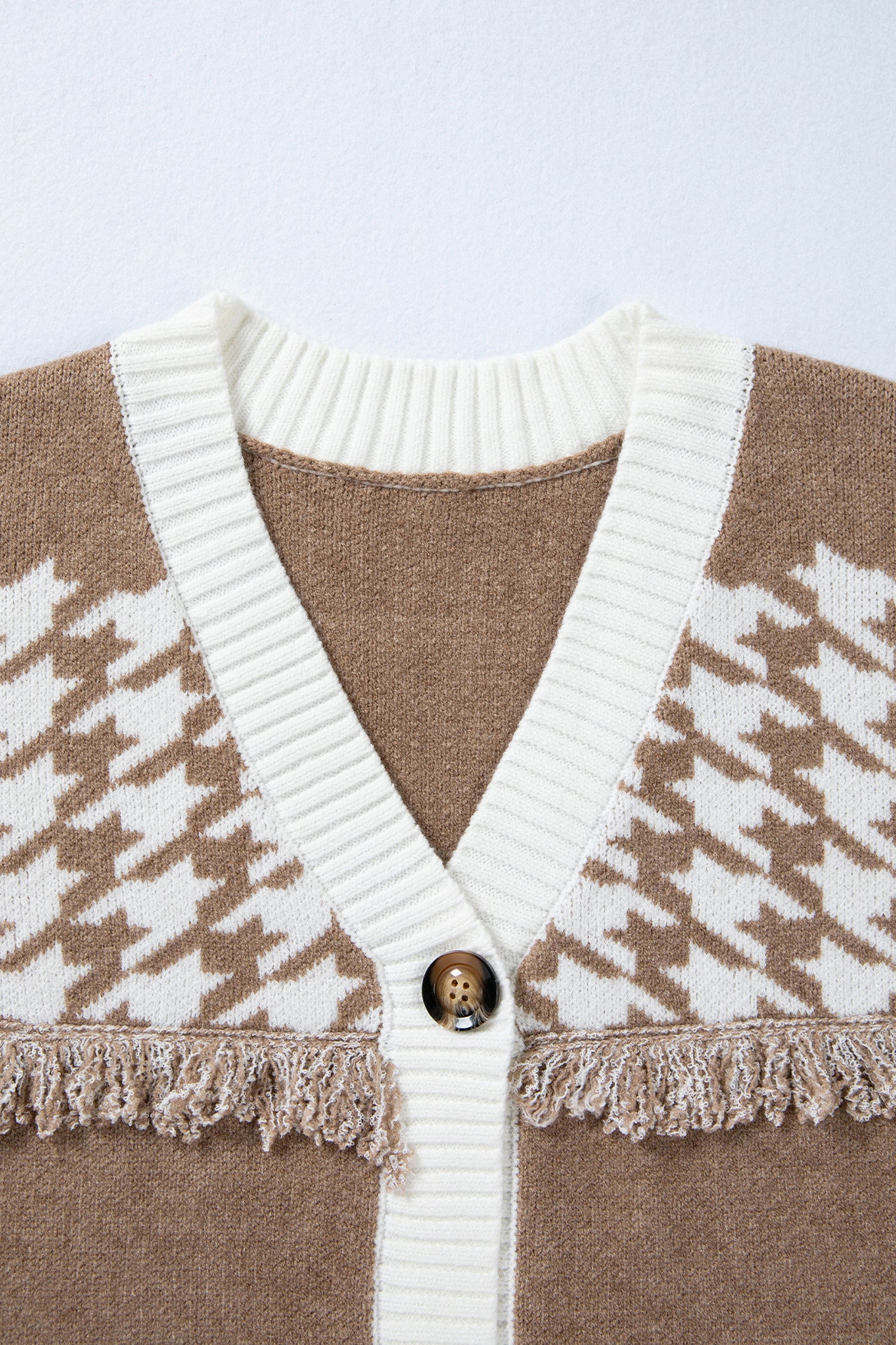 Houndstooth Colorblock Raw Edge Button Front Cardigan