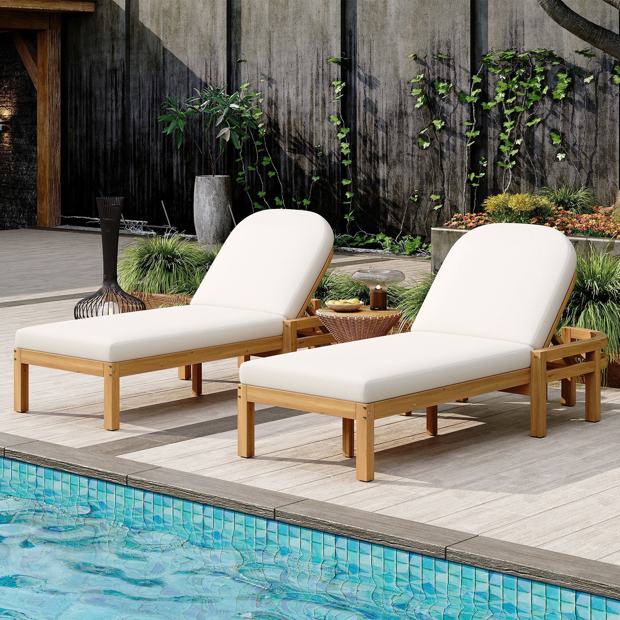 Outdoor Chaise Lounge With 5 Position Adjustable Backrest (Set of 2)