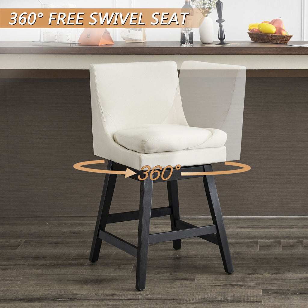 Upholstered Swivel Bar Stools With Ergonomic Design (Set of 2) - Cream White
