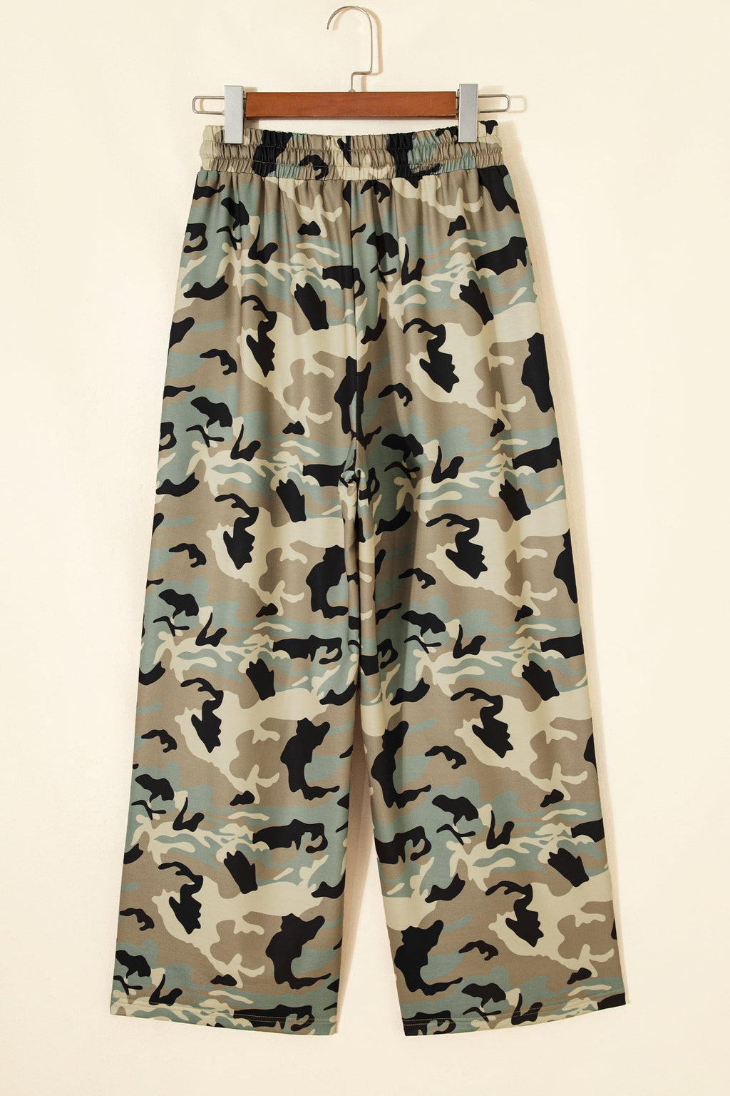 Camo Drawstring Elastic Waist Wide Leg Pants