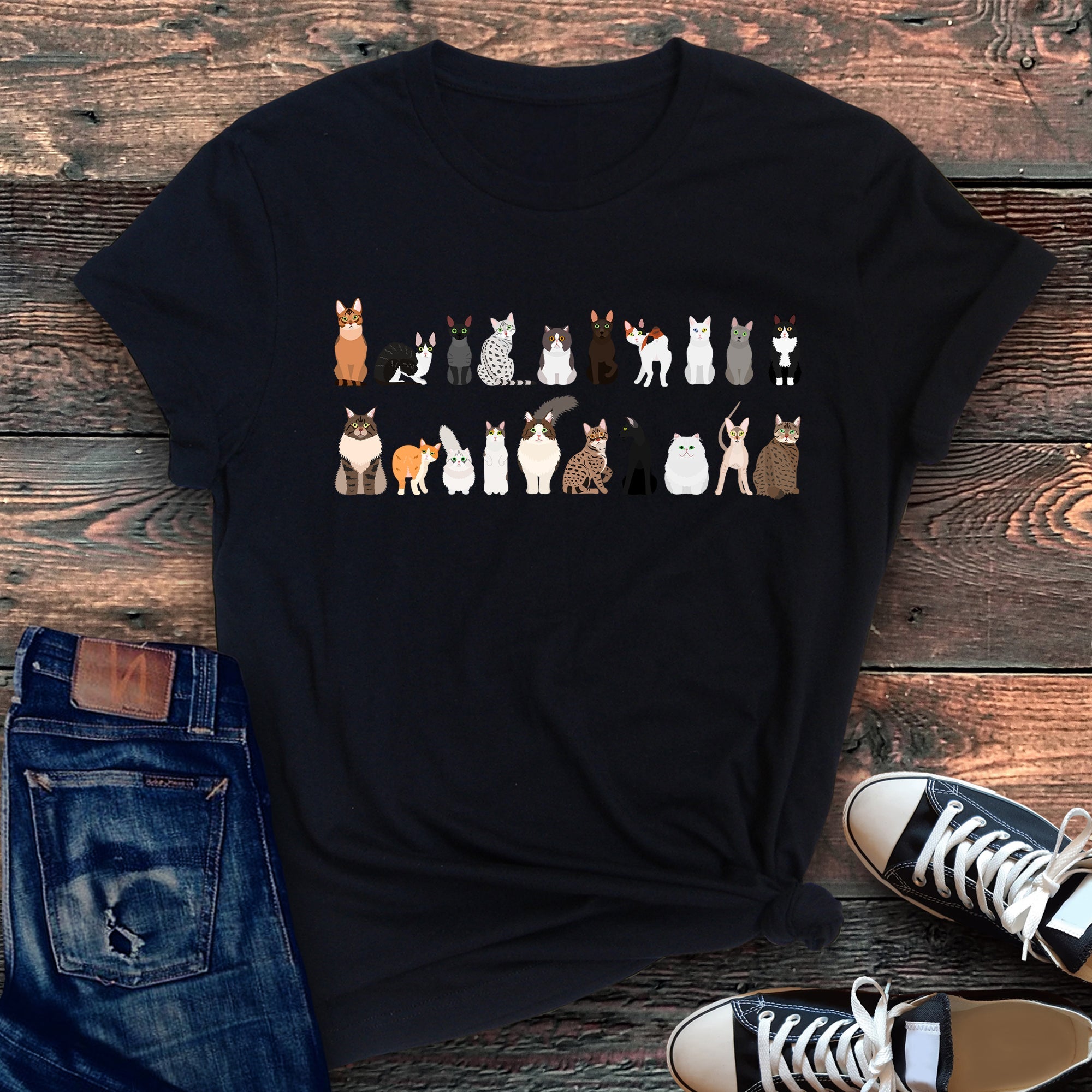 Cat Lovers Illustration Of Cat Breeds And Pet Animals In Bold Graphics Graphic Tee