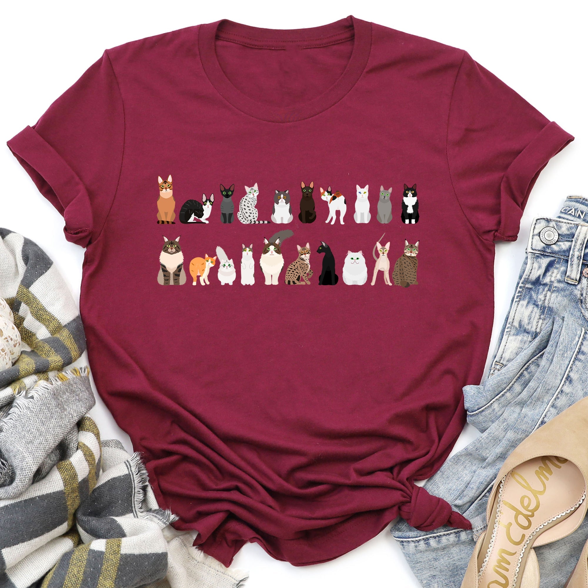 Cat Lovers Illustration Of Cat Breeds And Pet Animals In Bold Graphics Graphic Tee