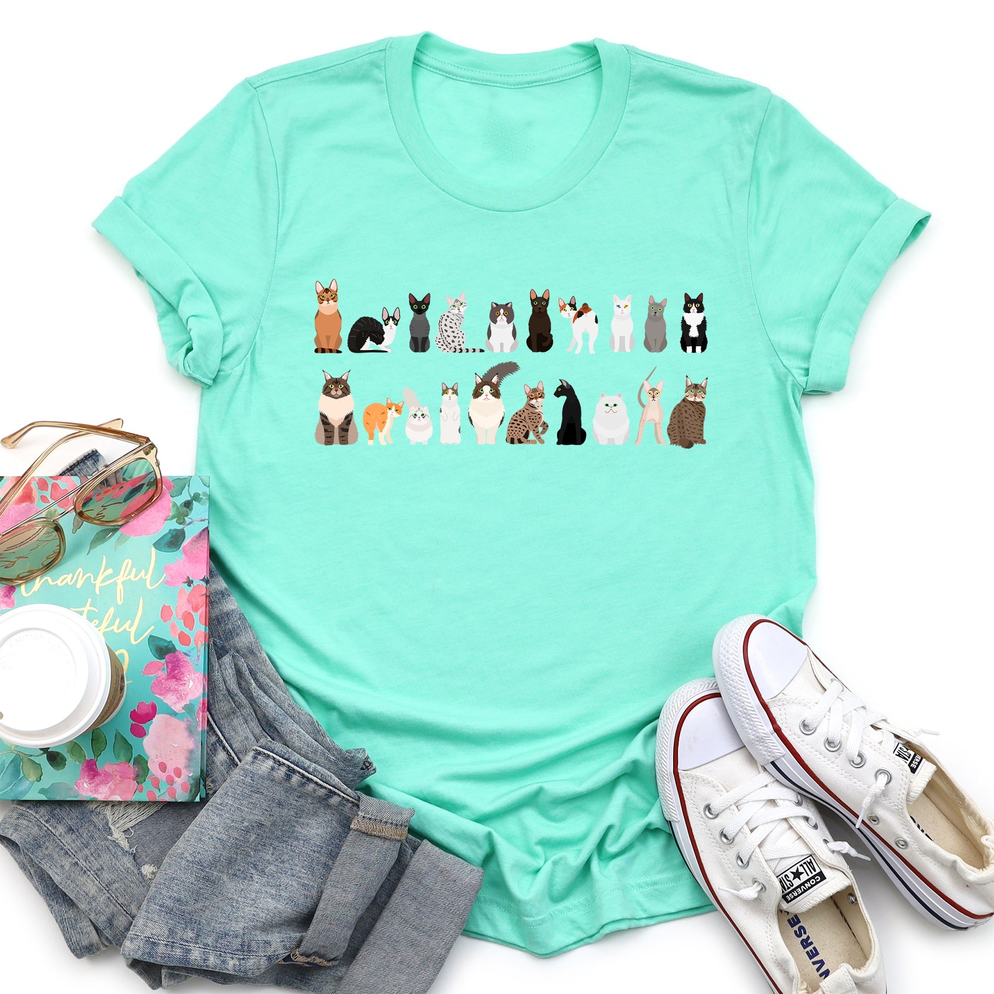Cat Lovers Illustration Of Cat Breeds And Pet Animals In Bold Graphics Graphic Tee