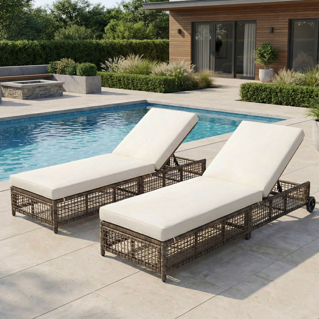 Outdoor Lounge Chair With 5 Position Backrest With Cushion And Wheels