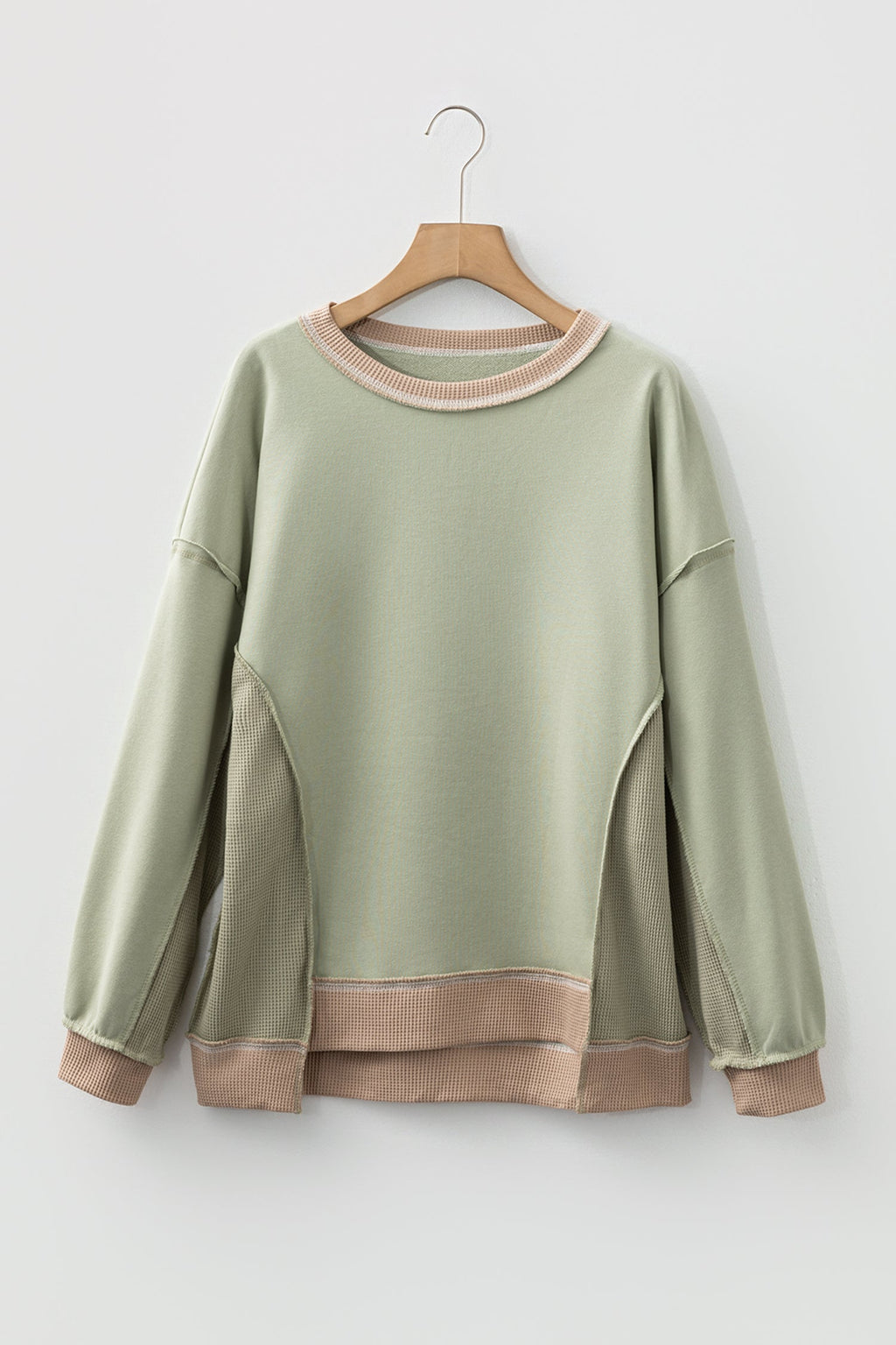 Colorblock Waffle Knit Patchwork Reverse Seam Oversize Sweatshirt