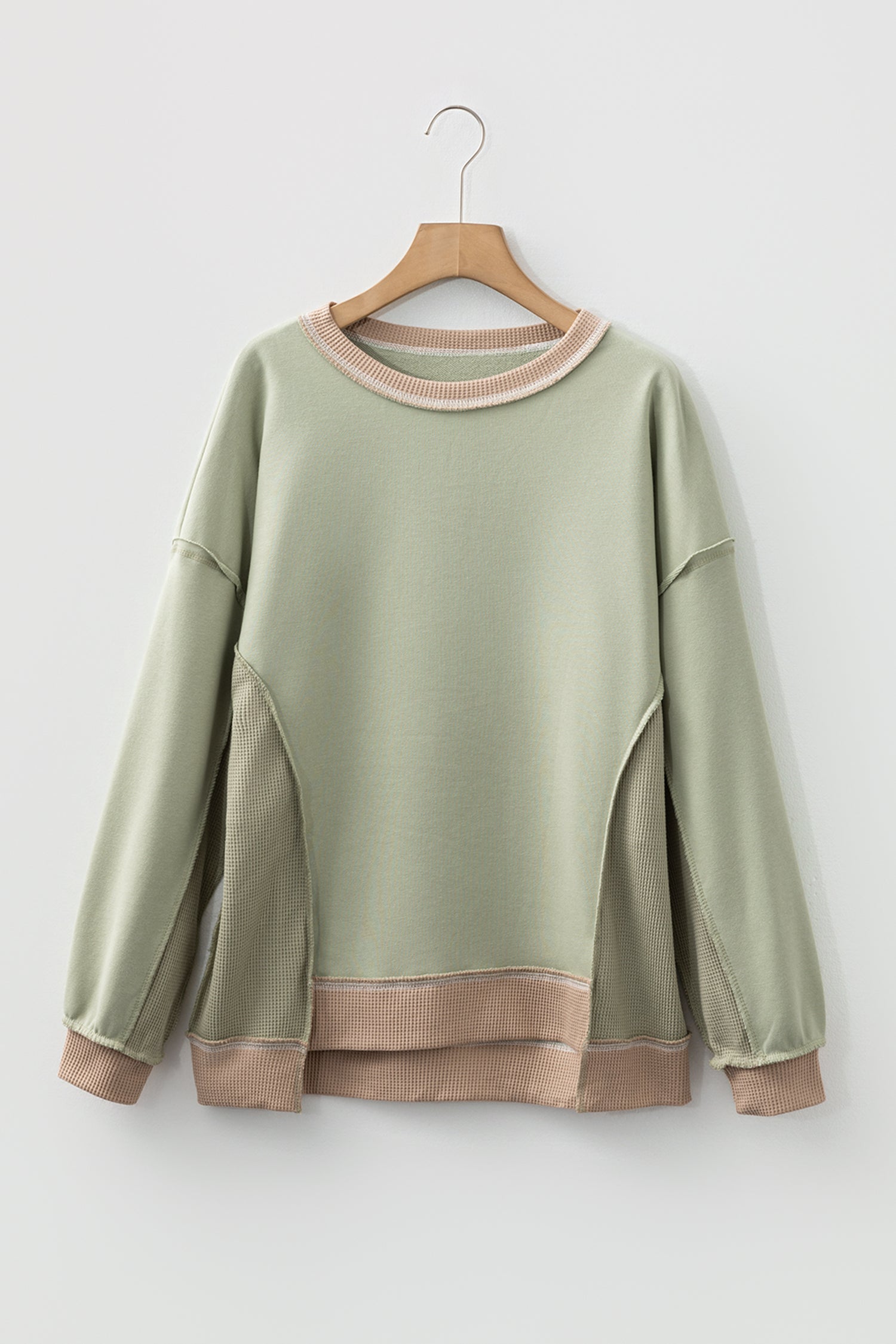 Colorblock Waffle Knit Patchwork Reverse Seam Oversize Sweatshirt