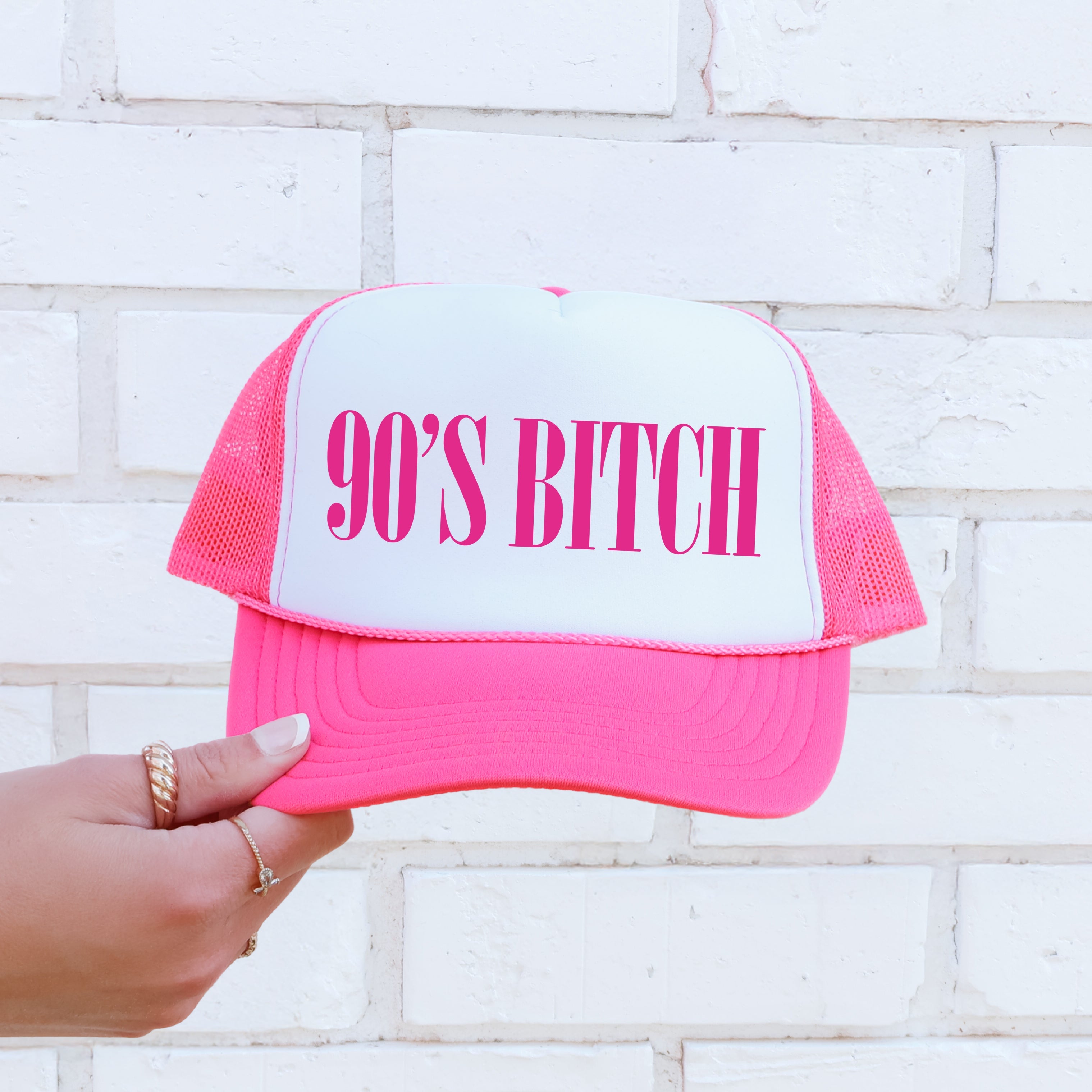 90s Bitch Sassy Funny Bold Retro Pop Culture Nostalgia Iconography Mashup Trucker Hat