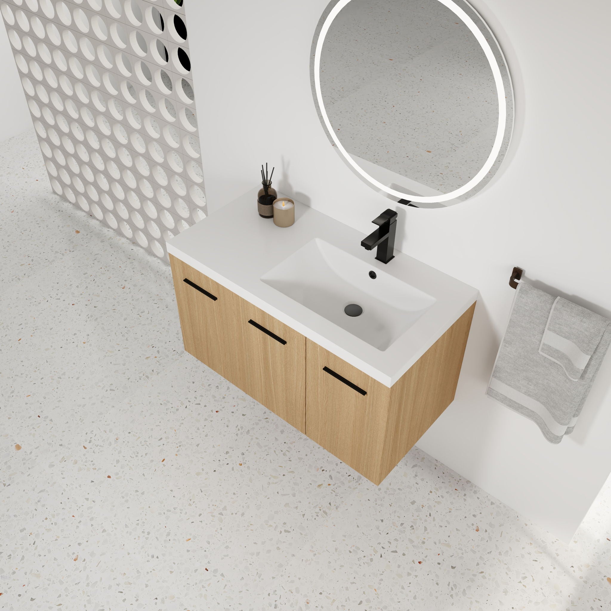 Wall Mounted Floating Bathroom Vanity With Sink, 3 Door Modular Cabinet