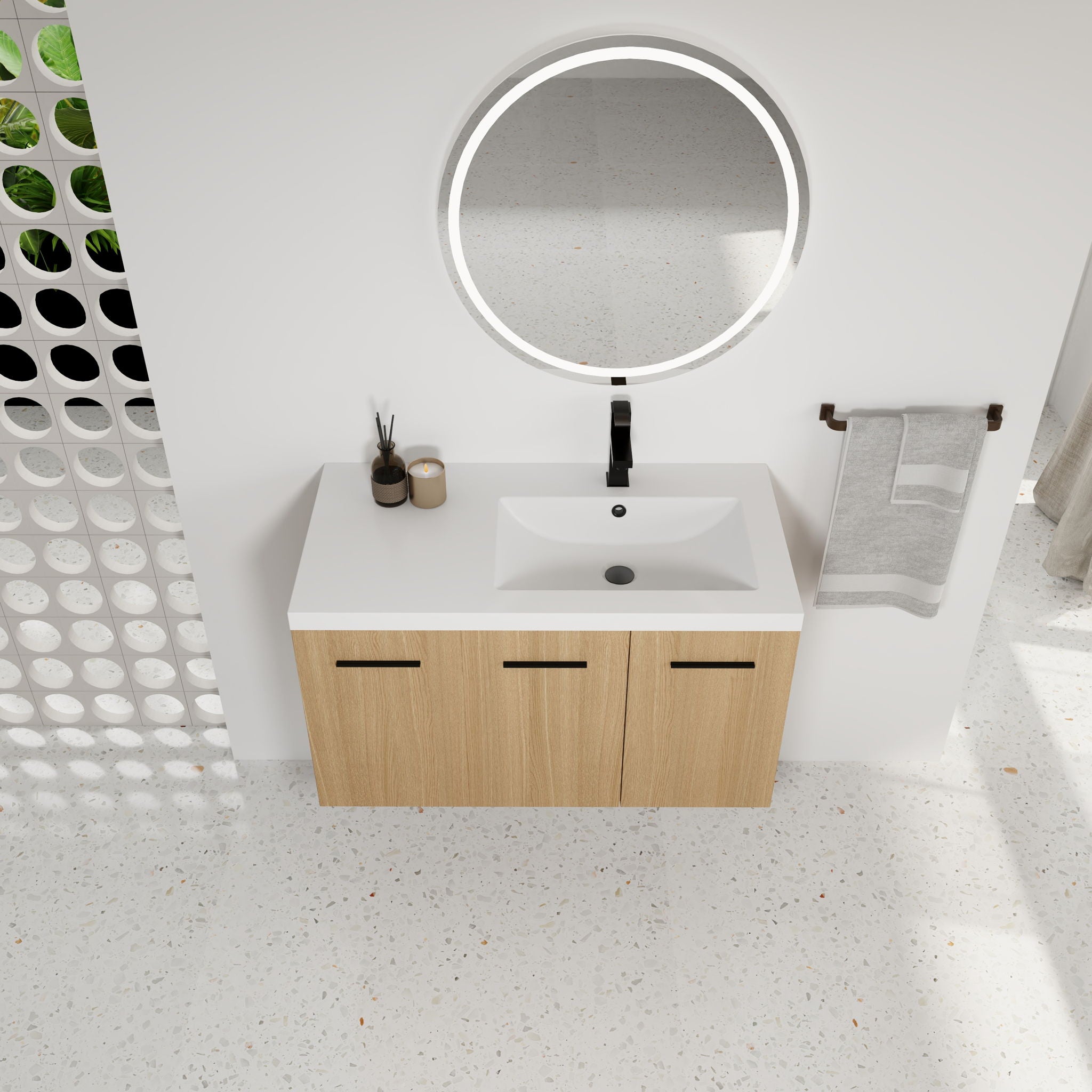 Wall Mounted Floating Bathroom Vanity With Sink, 3 Door Modular Cabinet