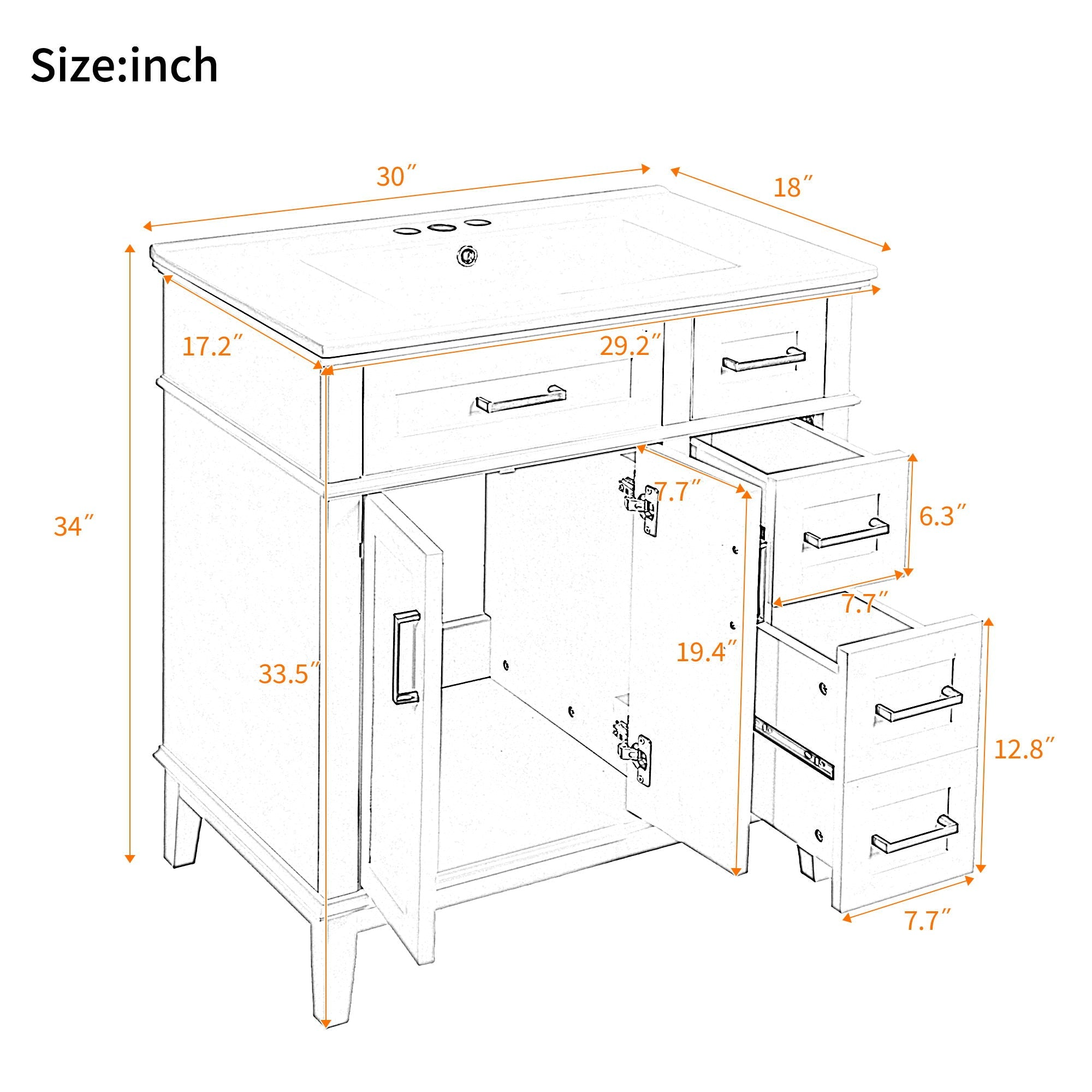 Modern Bathroom Vanity With Sink, Storage Cabinet, Soft Close Doors, Deep & Standard Drawers