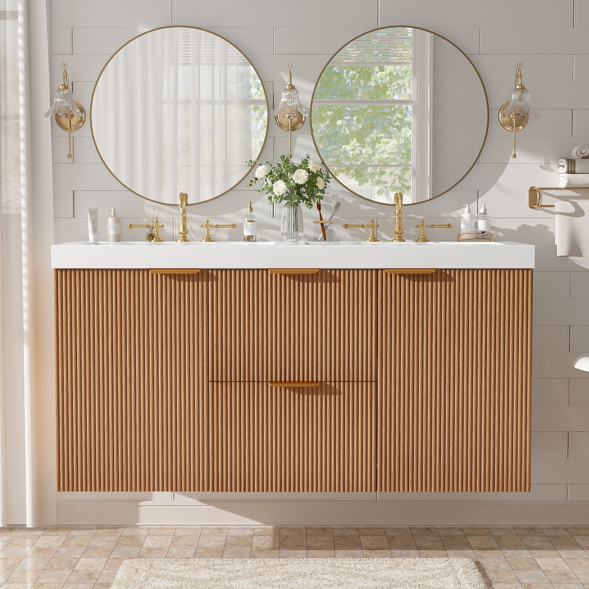 Modern Wall Mounted Bathroom Vanity, Soft Close Doors