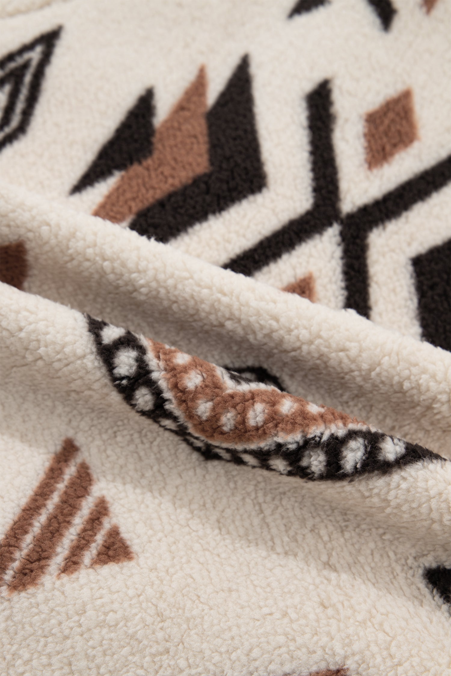 Aztec Fleece Zip Up Collar Long Sleeve Jacket