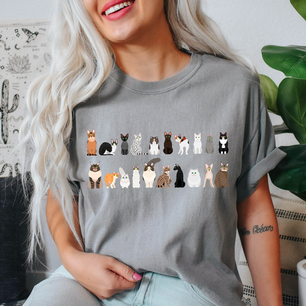 Cat Lovers Farm Animal Illustration Breeds And Cat Portraits Art Comfort Colors Tee