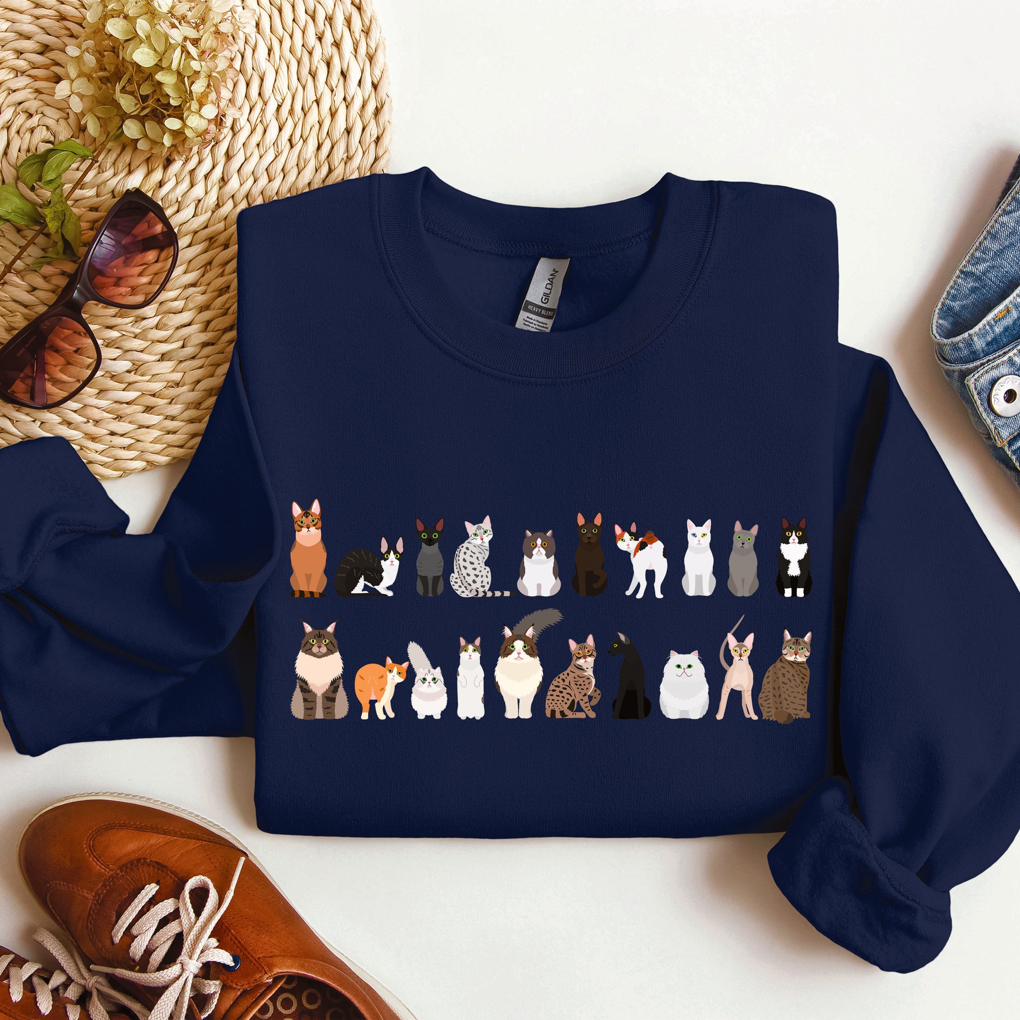 Cat Breeds Animal Lover Premium Fleece Lined Cozy Graphic Sweatshirt