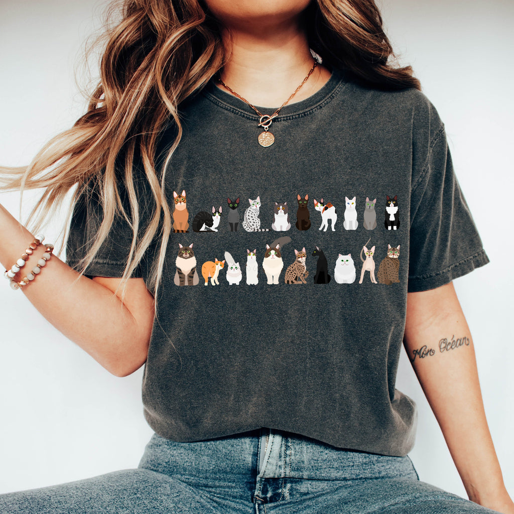 Cat Lovers Farm Animal Illustration Breeds And Cat Portraits Art Comfort Colors Tee