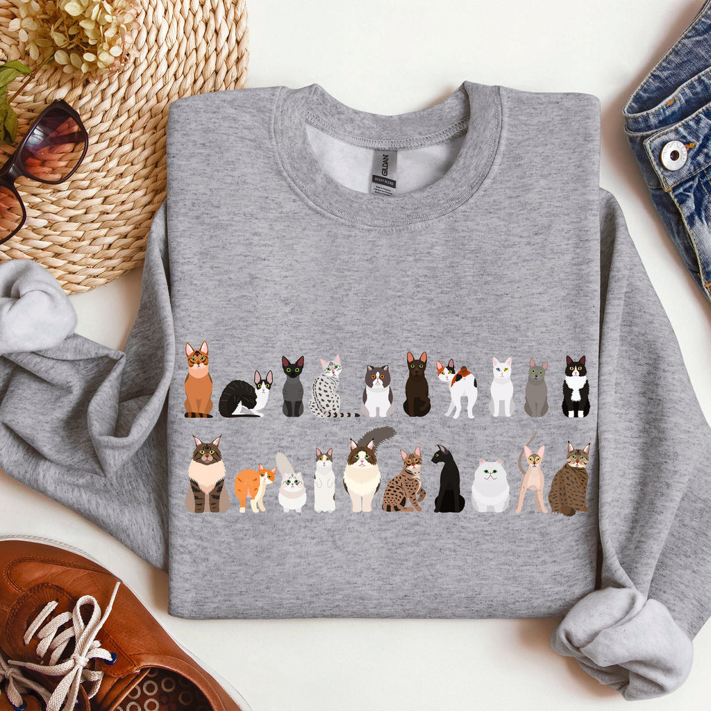 Cat Breeds Animal Lover Premium Fleece Lined Cozy Graphic Sweatshirt