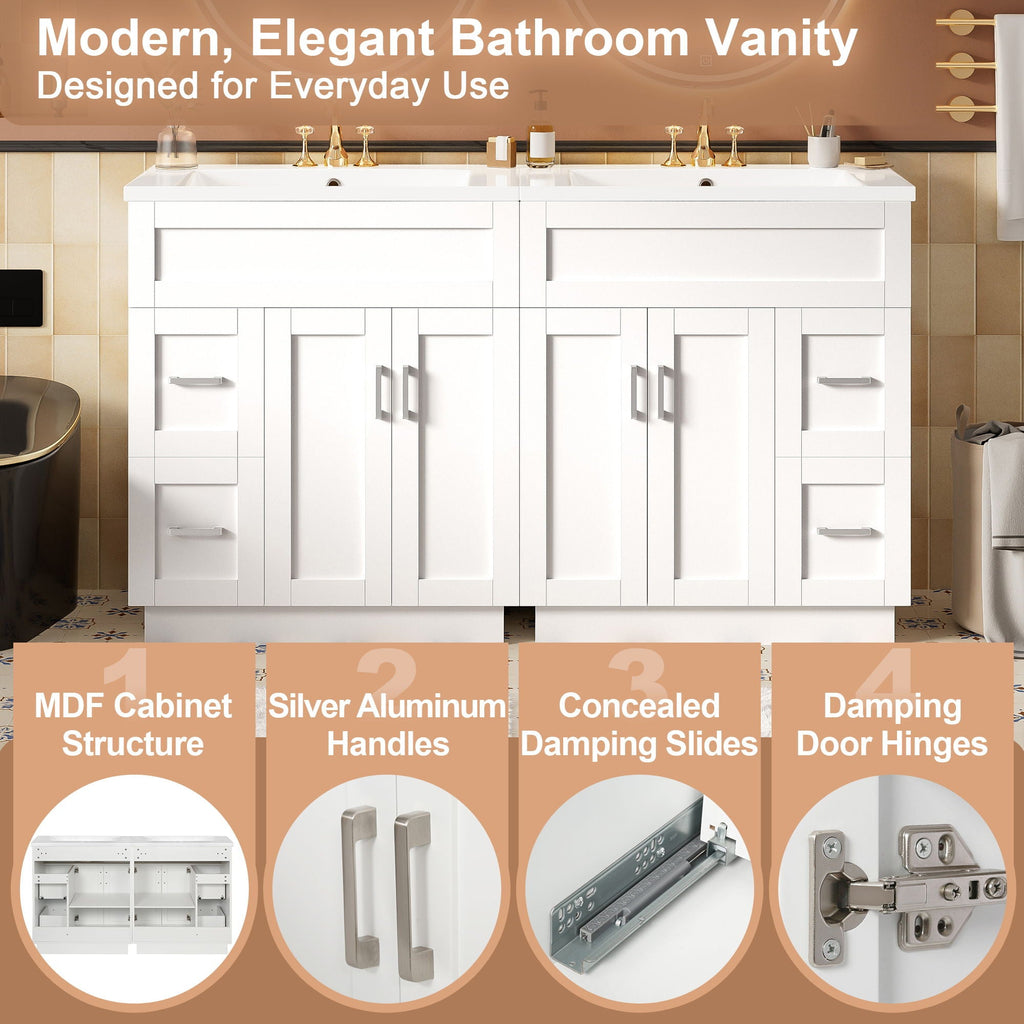 Bathroom Vanity With 2 Doors, 2 Drawers, Adjustable Shelf, Hidden Slides & Soft Close Hinges