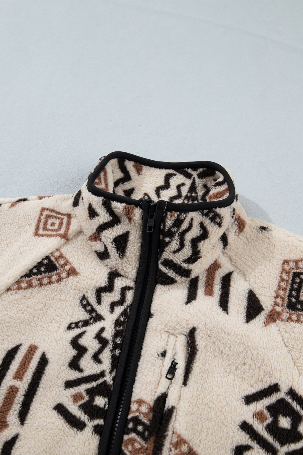 Aztec Fleece Zip Up Collar Long Sleeve Jacket
